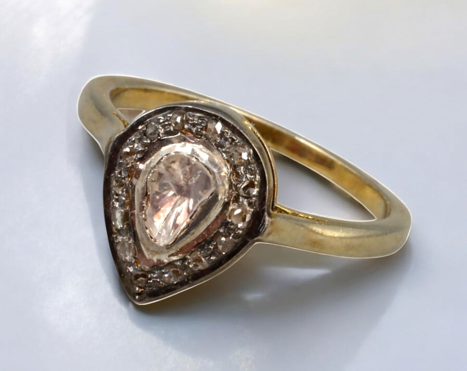 Antique-Style Sterling Silver & Rose-Cut Diamond Ring - Size 8, 2.9g (1 of 6)