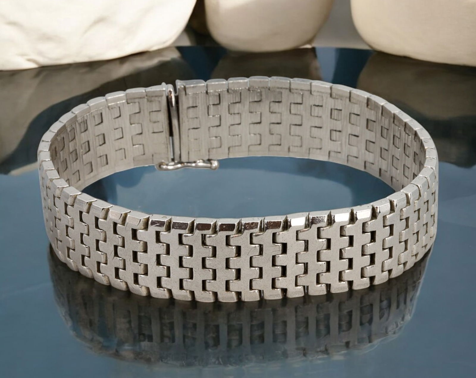 VINTAGE: Silver-Tone Wide-Link Bracelet - Unmarked, 8cm, 54g (1 of 3)