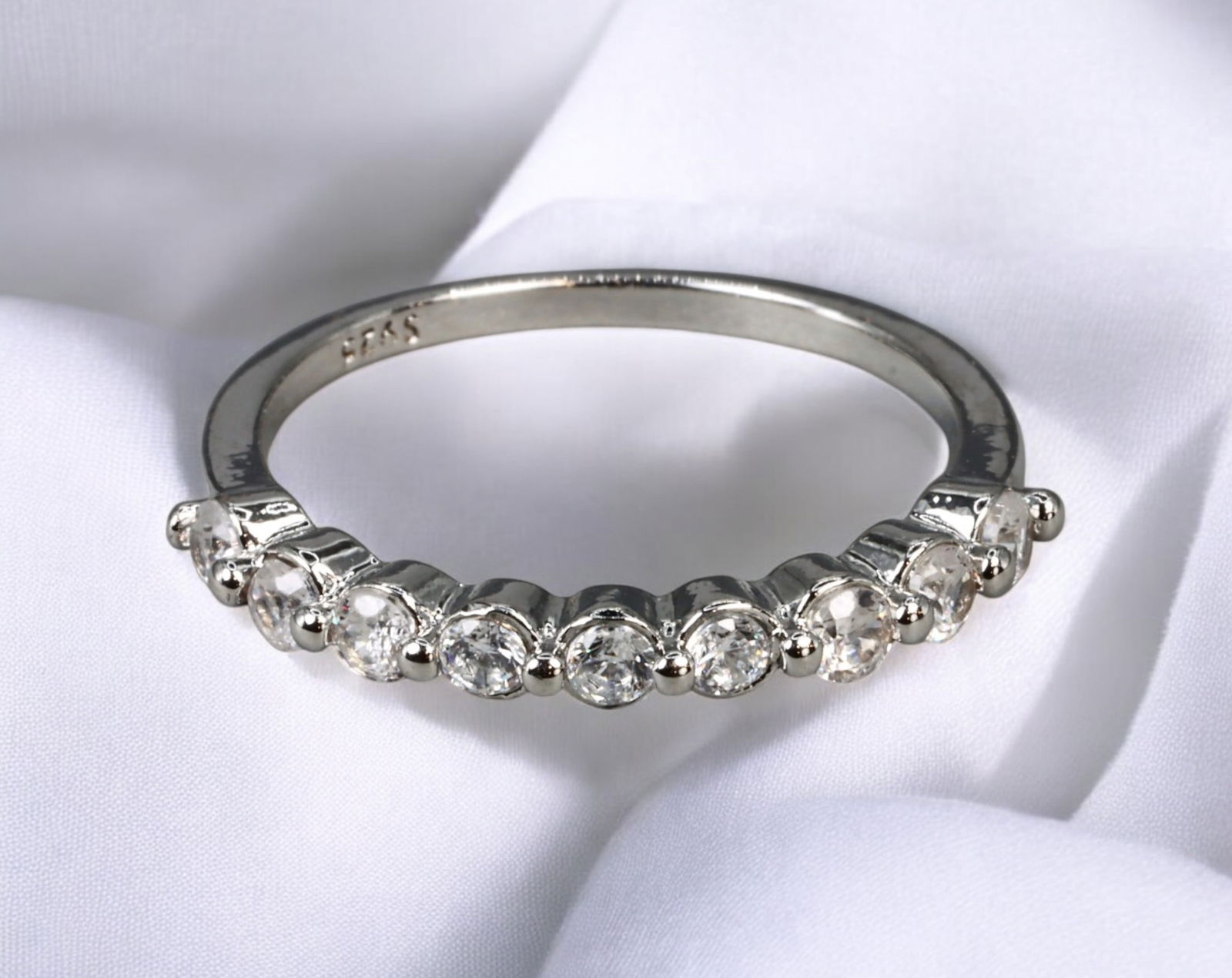 STERLING SILVER: Classic CZ Half-Eternity Ring - Stamped S925, Size 9.25, 2.2g (1 of 3)