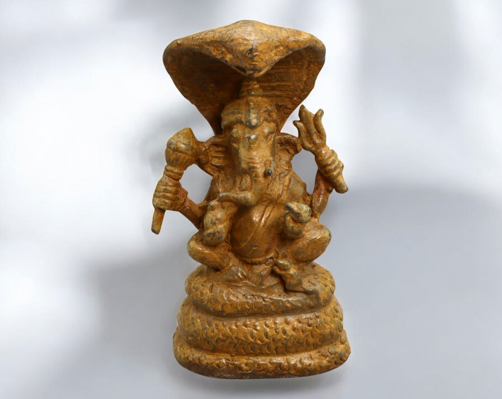 INDIA: Ganesha Under Naga Canopy - Cast Bronze Figurine, 19th-20th Century (1 of 3)