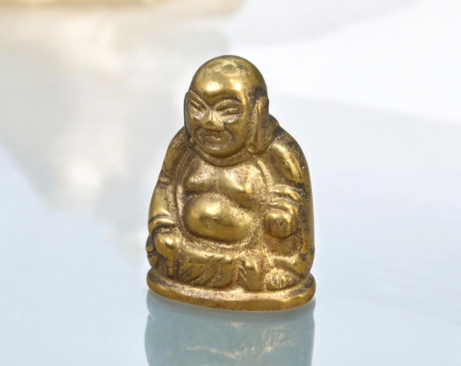 CHINA: Small Laughing Buddha Figurine - Cast Bronze, 20th Century (1 of 3)