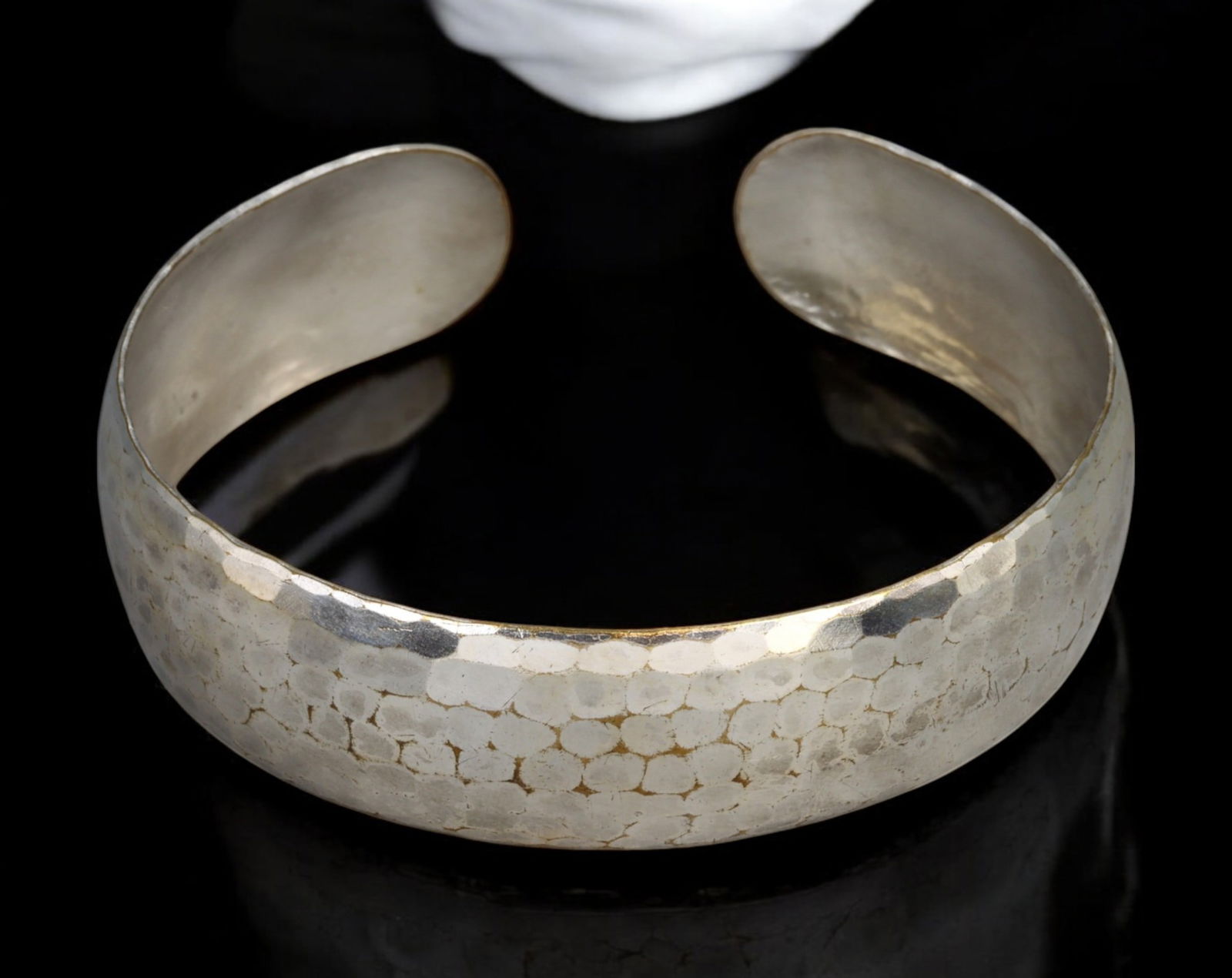 Handcrafted Hammered Silver Cuff Bracelet - "Handarbeit" Marked, Mid-20th Century (1 of 4)