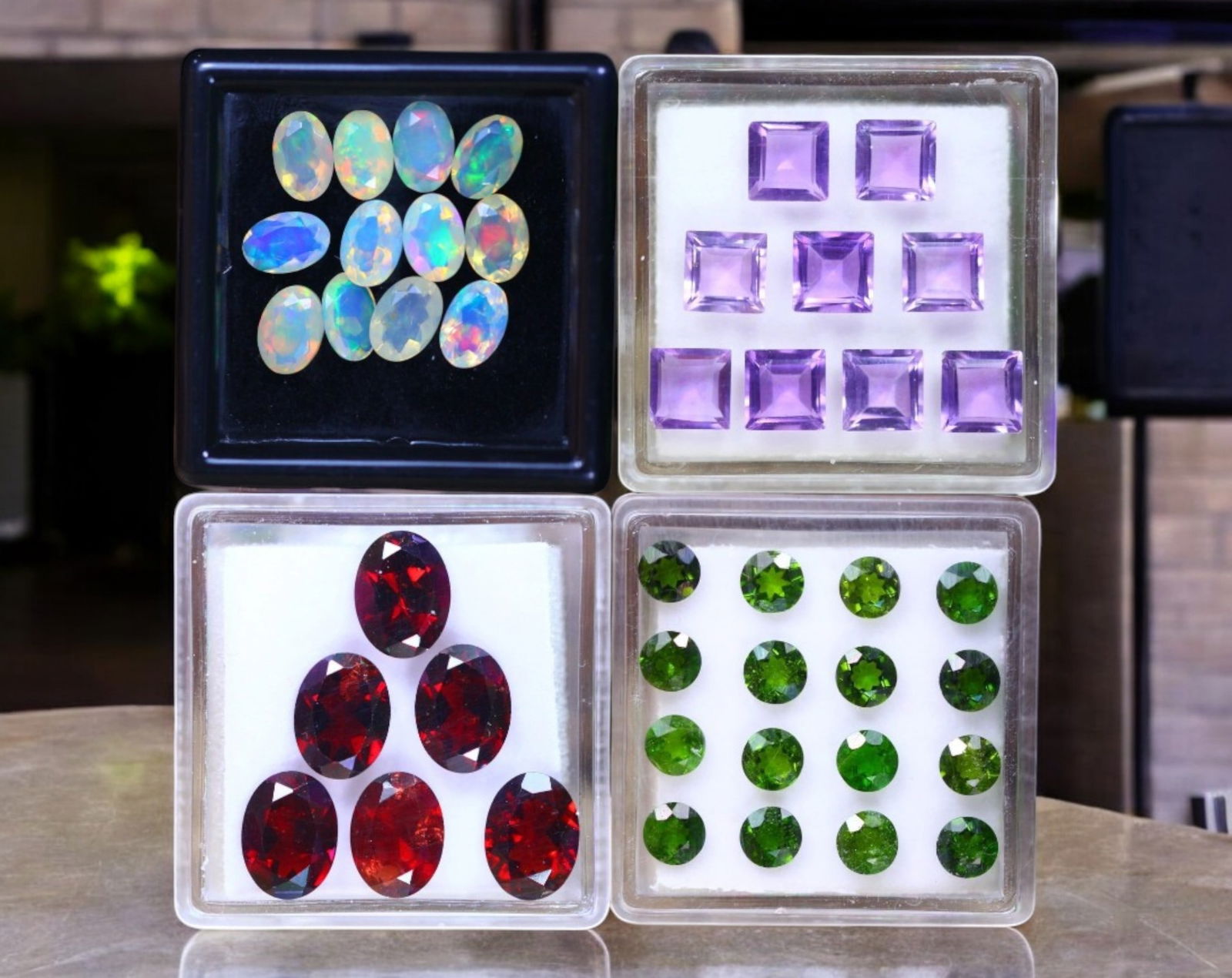 Chrome Diopside, Garnet, Amethyst & Welo Faceted Opal (1 of 1)