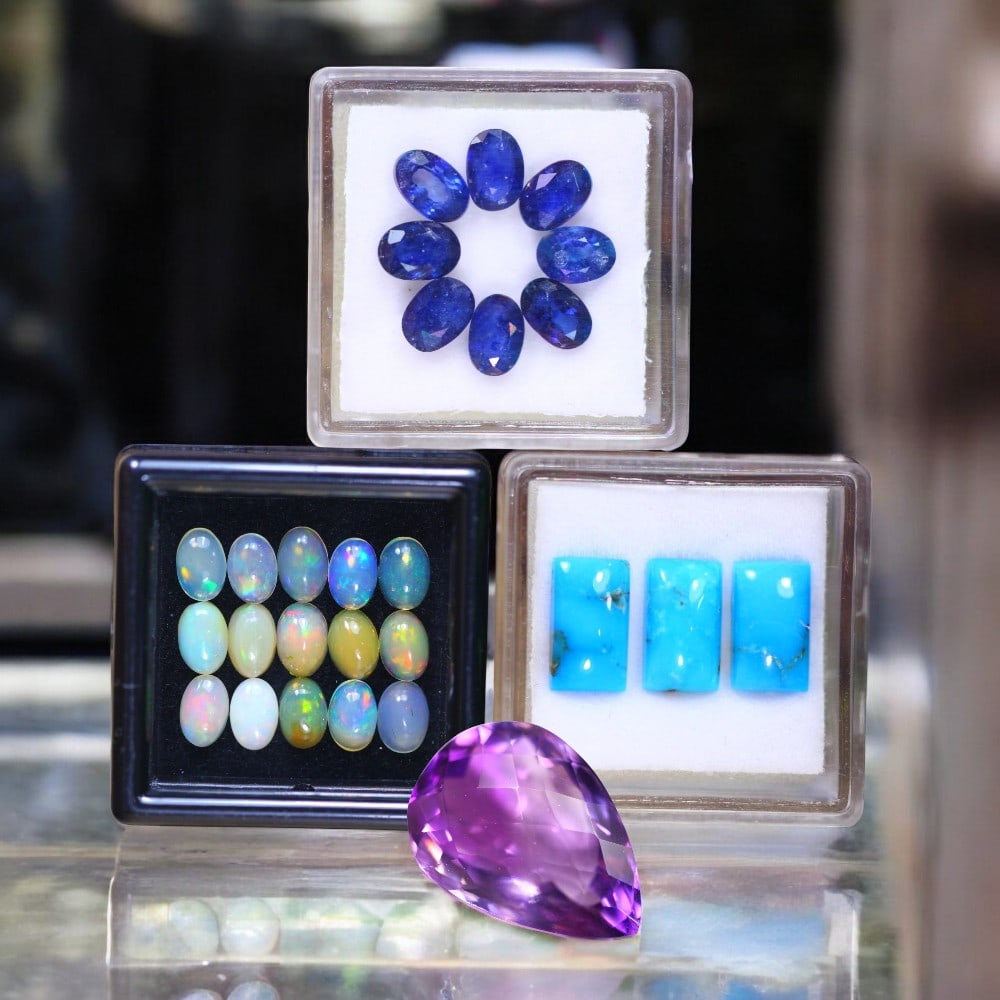 Blue Sapphire, Amethyst, Turquoise & Welo Opal (1 of 1)