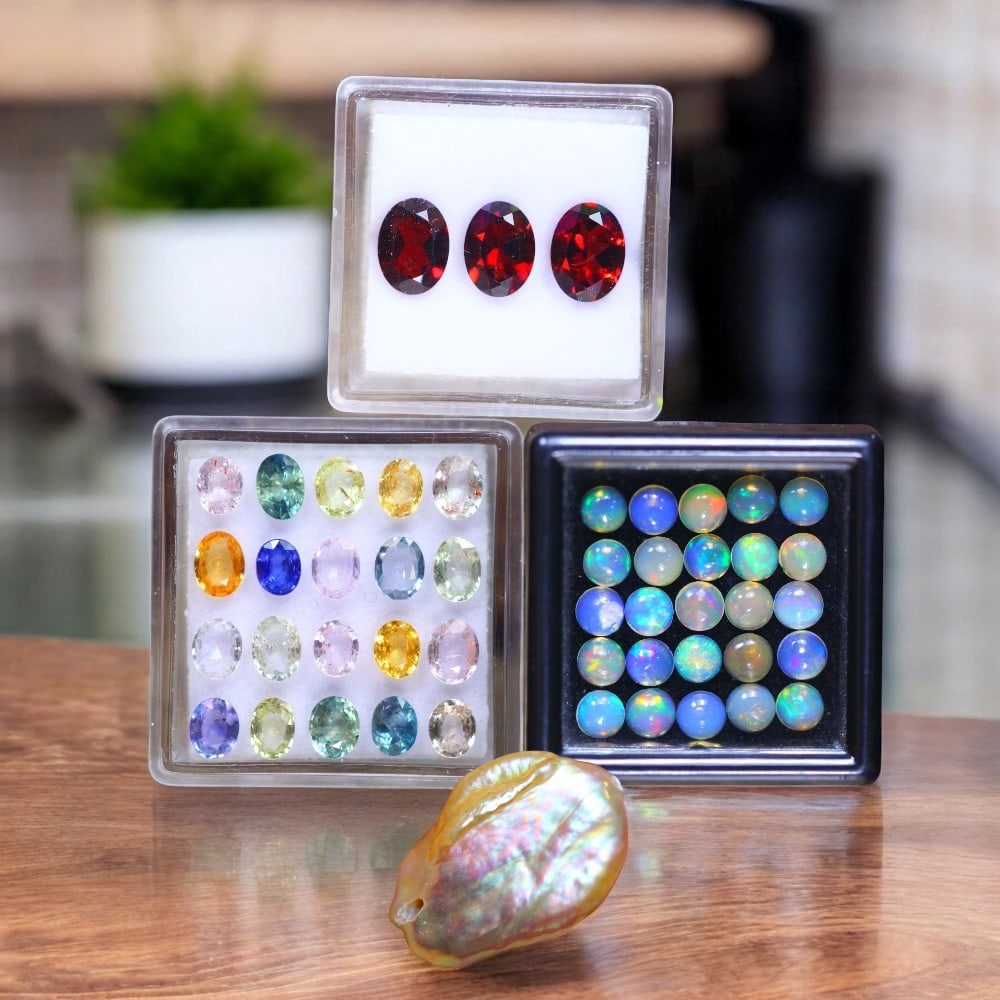 Garnet, Welo Opal, Fancy Sapphire & Keshi Pearl (1 of 1)