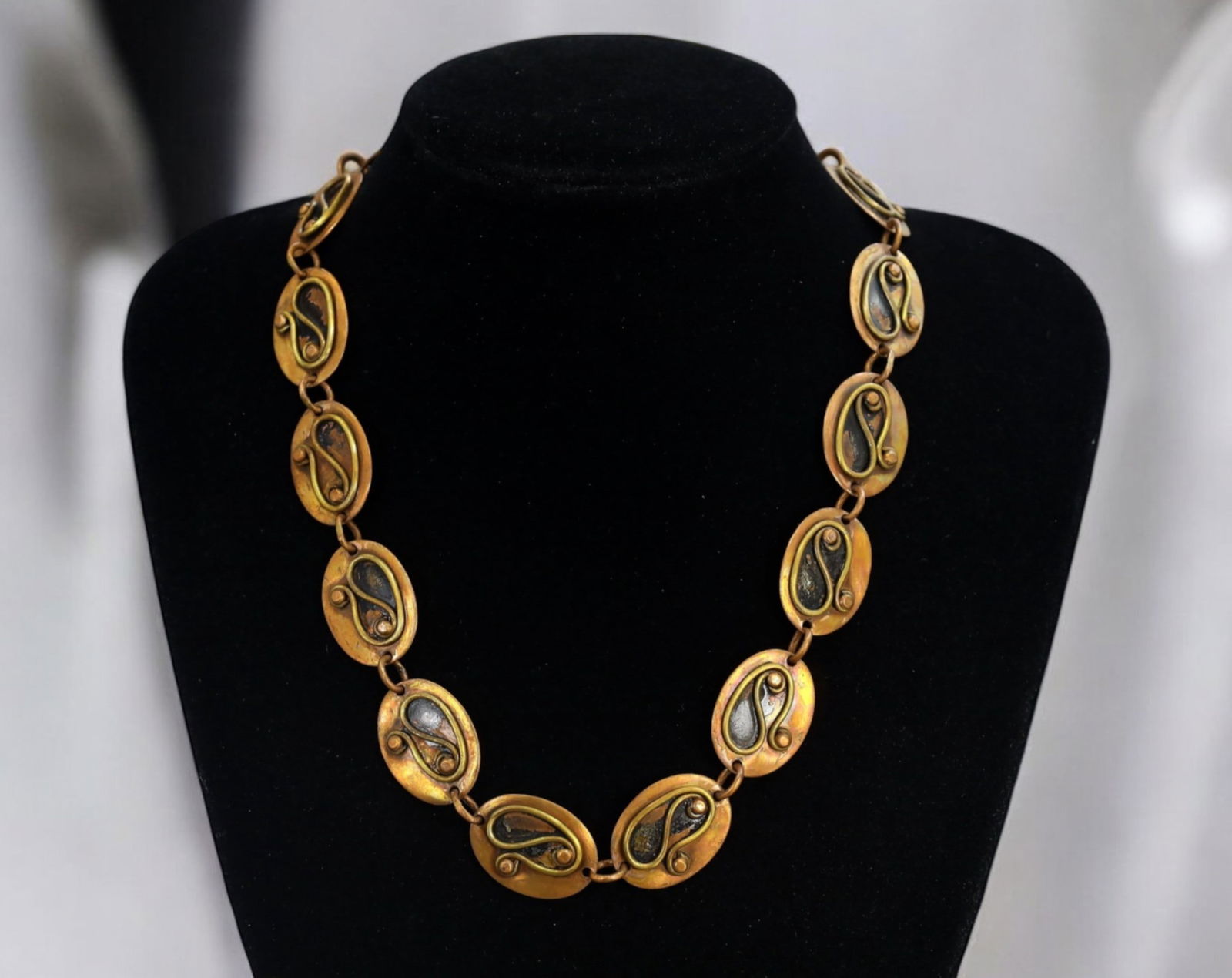 HAITI: Vintage Handcrafted Chenet d'Haiti Necklace & Bracelet Set - Brass & Enamel, Mid-20th Century (1 of 3)