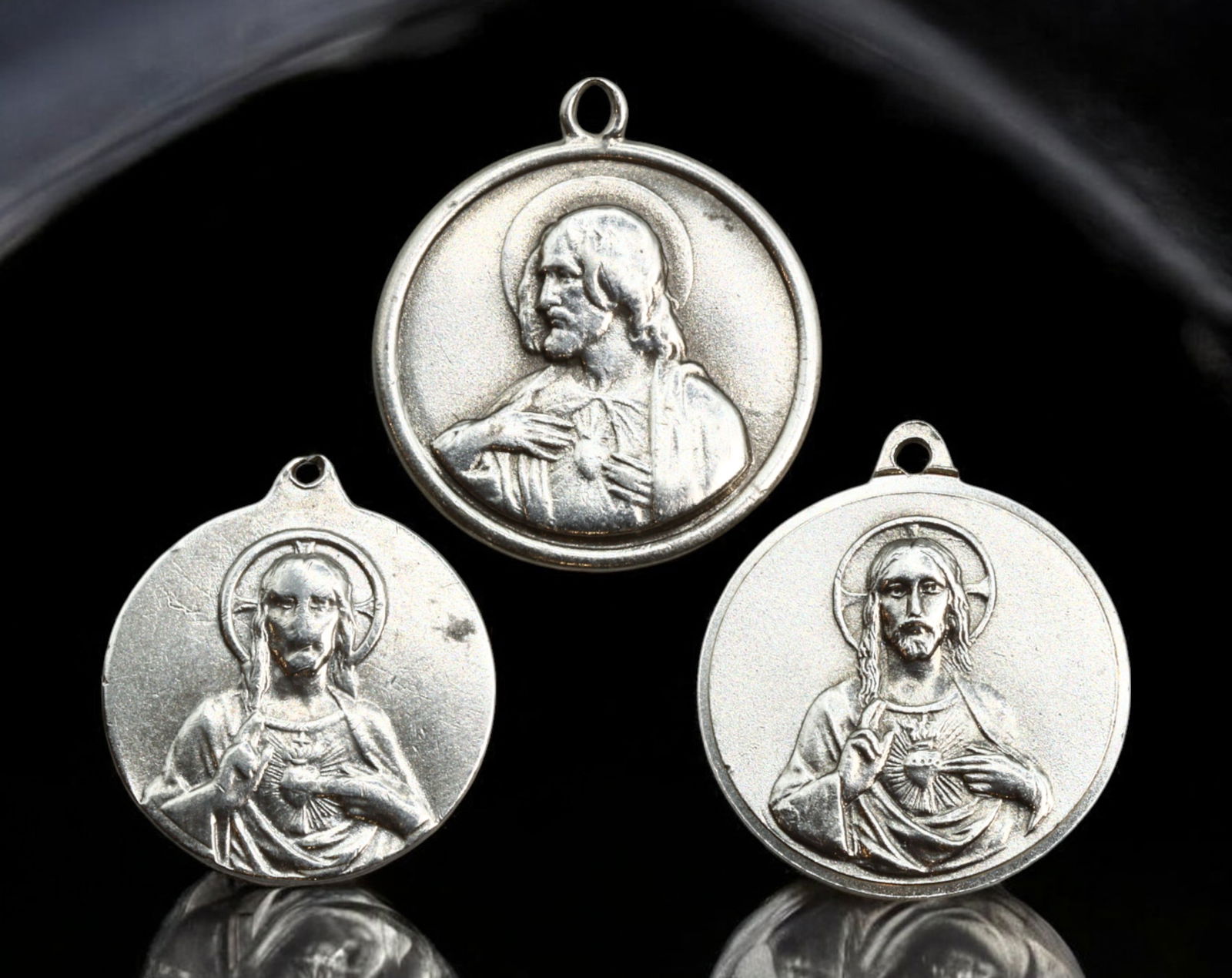 SPAIN: Religious Devotional Medals - Silver, Sacred Heart & Our Lady, 20th Century (1 of 2)
