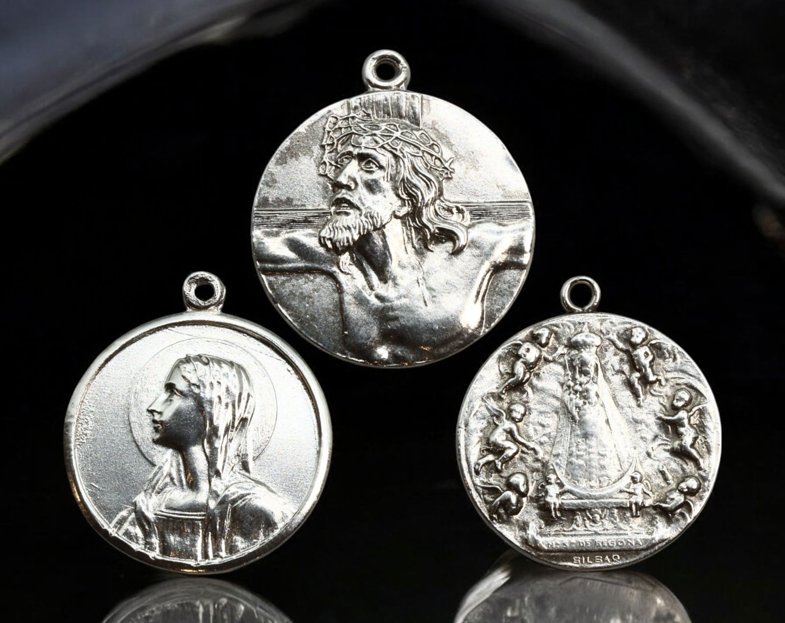 SPAIN: Religious Devotional Medals - Silver, Christ & Virgin Mary, 20th Century (1 of 2)