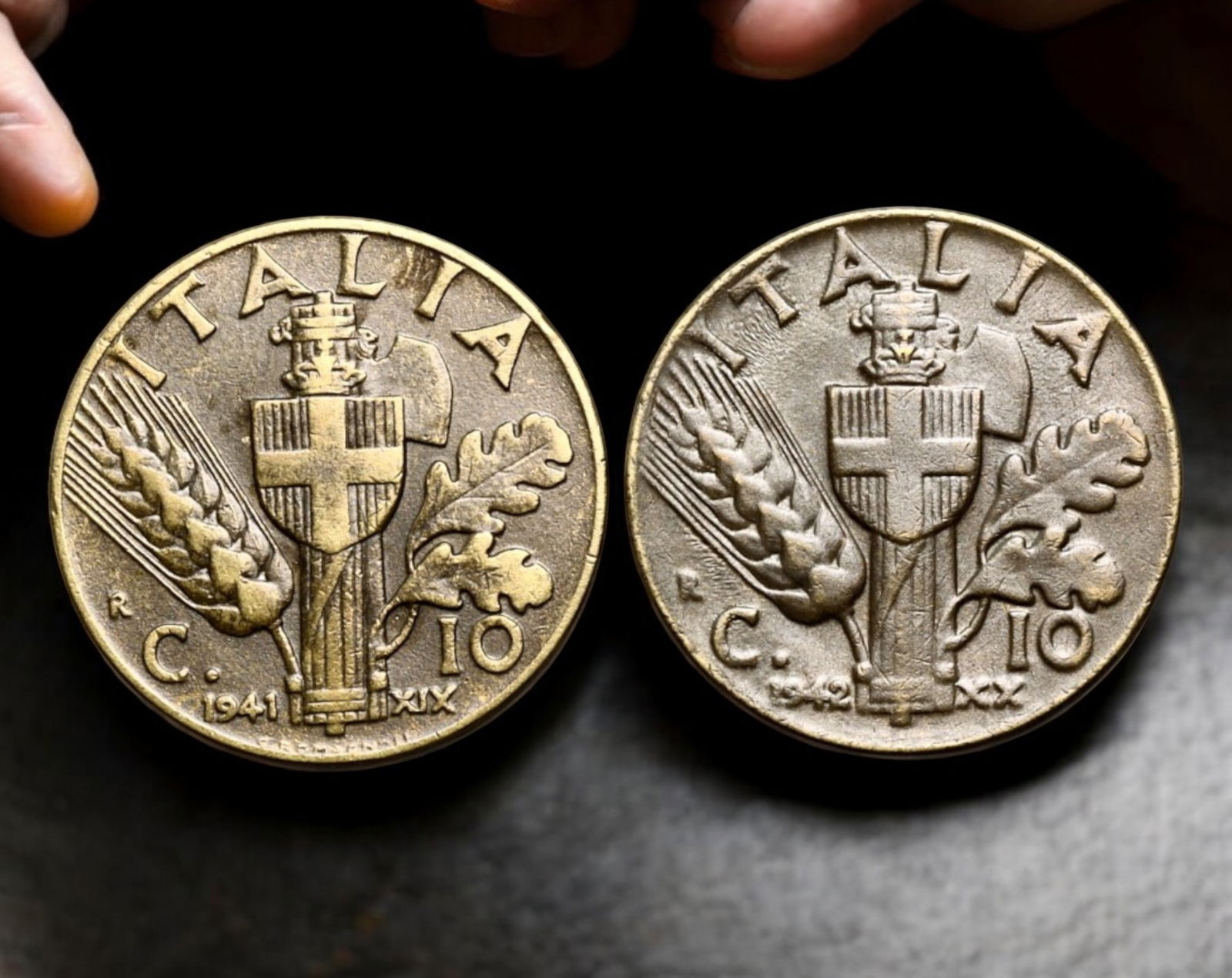 ITALY: Vittorio Emanuele III - 10 Centesimi, 1941, Fascist Era (2 Coins) (1 of 2)