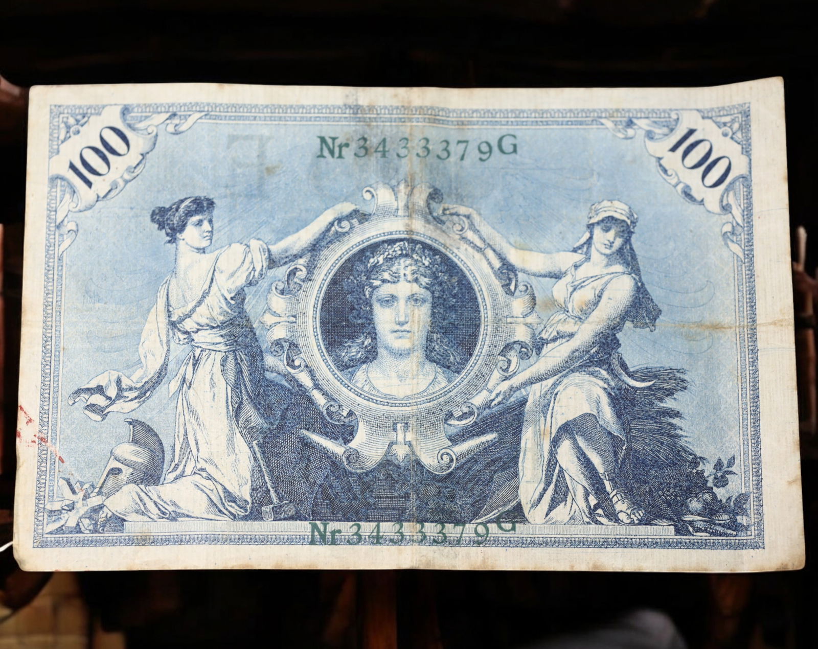 GERMANY: 100 Mark Reichsbanknote - Berlin Issue, Allegorical Figures, 1 February 1908 (1 of 2)
