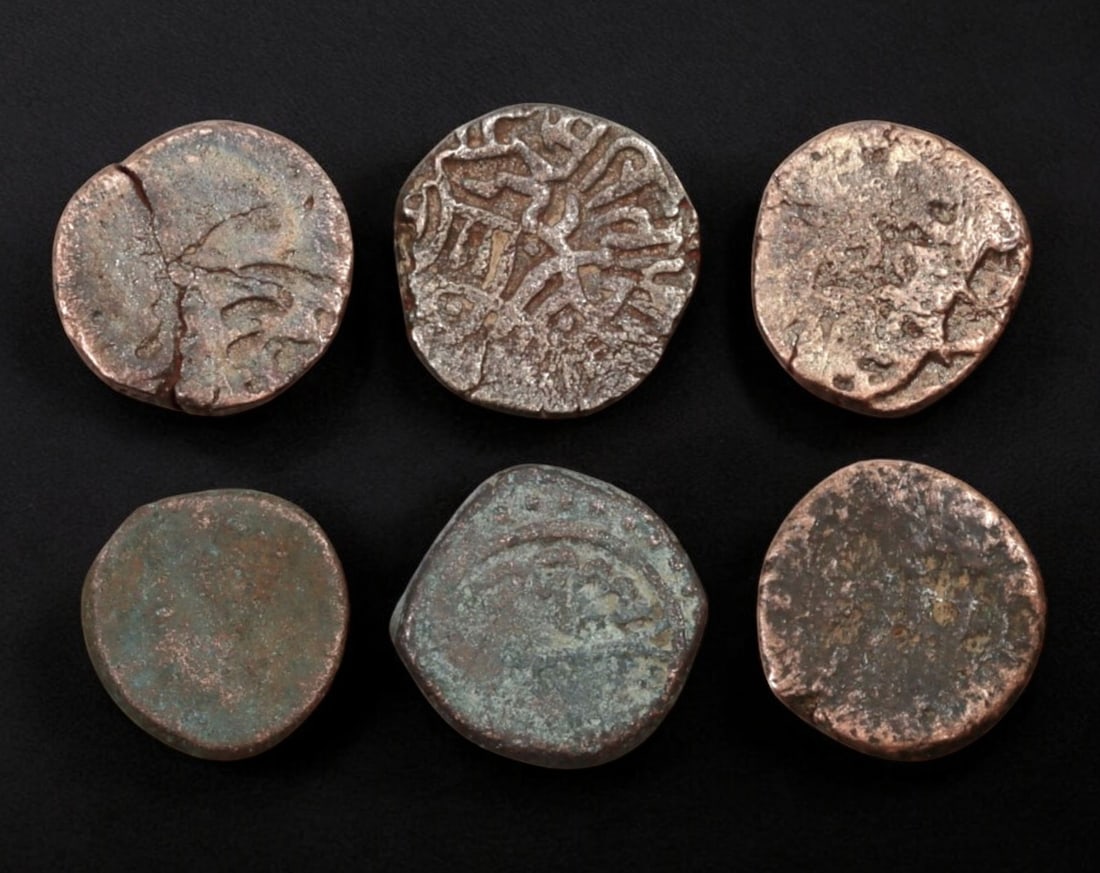 ISLAMIC SULTANATES: Mixed Copper Coin Lot - 6pcs, 12-14mm, 16.6g Total (1 of 2)