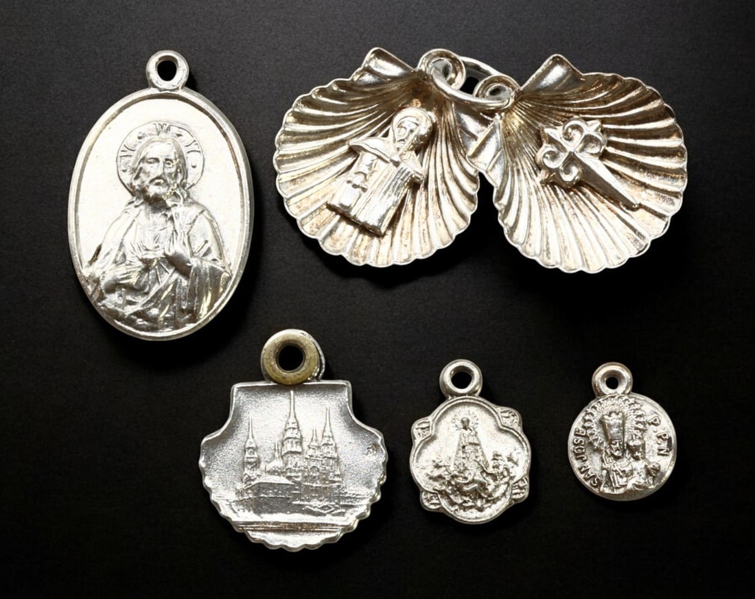 SPAIN: Religious Devotional Medals - Silver, Saint James & Marian Icons, 20th Century (1 of 2)