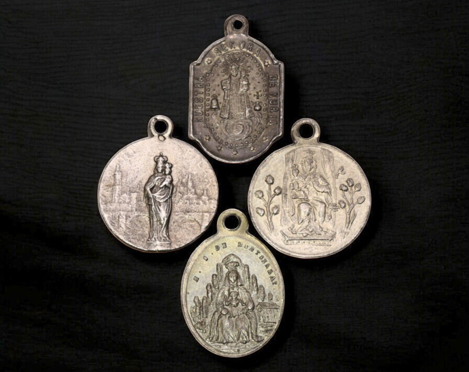 SPAIN: Marian Devotional Medals - Nuestra Senora de Valvanera & Nuria, 19th-20th Century (Set of 4) (1 of 2)