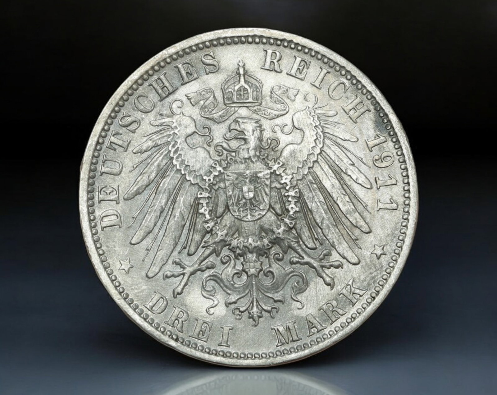 GERMANY: Otto I of Bavaria - Silver 3 Mark Coin, 'Bavaria' Type, 1911 D (Munich Mint): Issued under the German Empire, this 1911 3 Mark silver coin commemorates King Otto I of Bavaria, struck at the Munich Mint (mintmark D). Composed of .900 fine silver, it weighs 16.6g with a diameter 