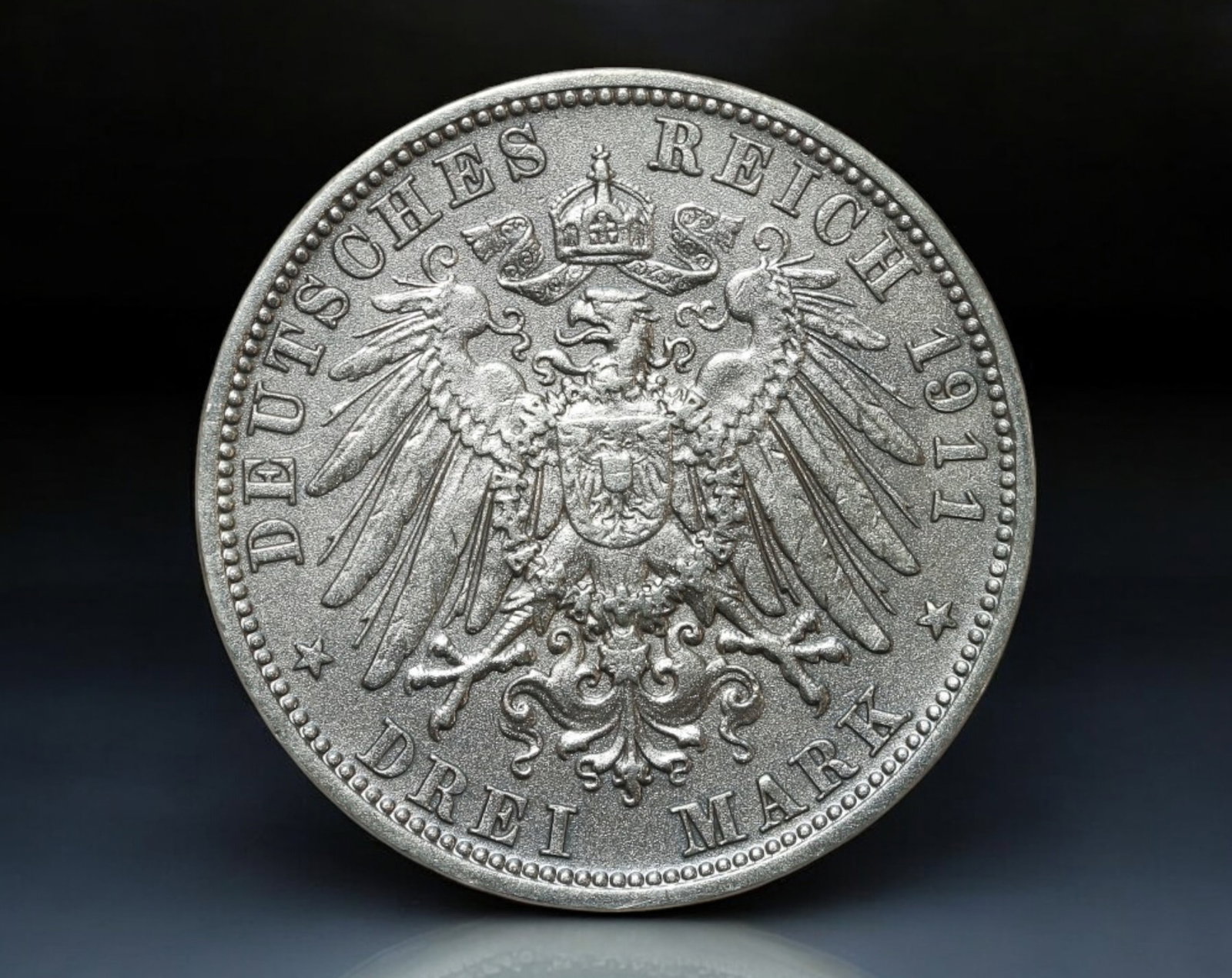 GERMANY: Otto I of Bavaria - Silver 3 Mark Coin, 'Bavaria' Type, 1911 D (Munich Mint): Struck in 1911 at the Munich Mint, this 3 Mark silver coin honors King Otto I of Bavaria, whose reign, though symbolic due to his lifelong incapacity, was nevertheless immortalized in coinage. The obv