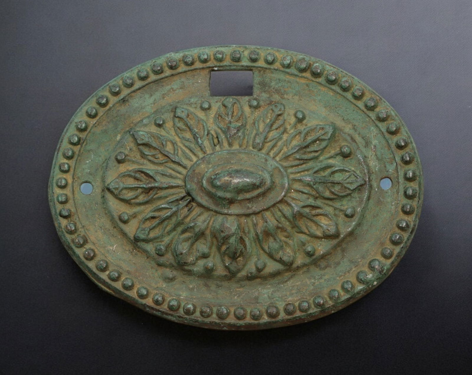 ANCIENT ROMAN PROVINCIAL: Mount or Belt Fitting - Cast Bronze with Rosette Motif, ca. 2nd-4th Centur (1 of 2)