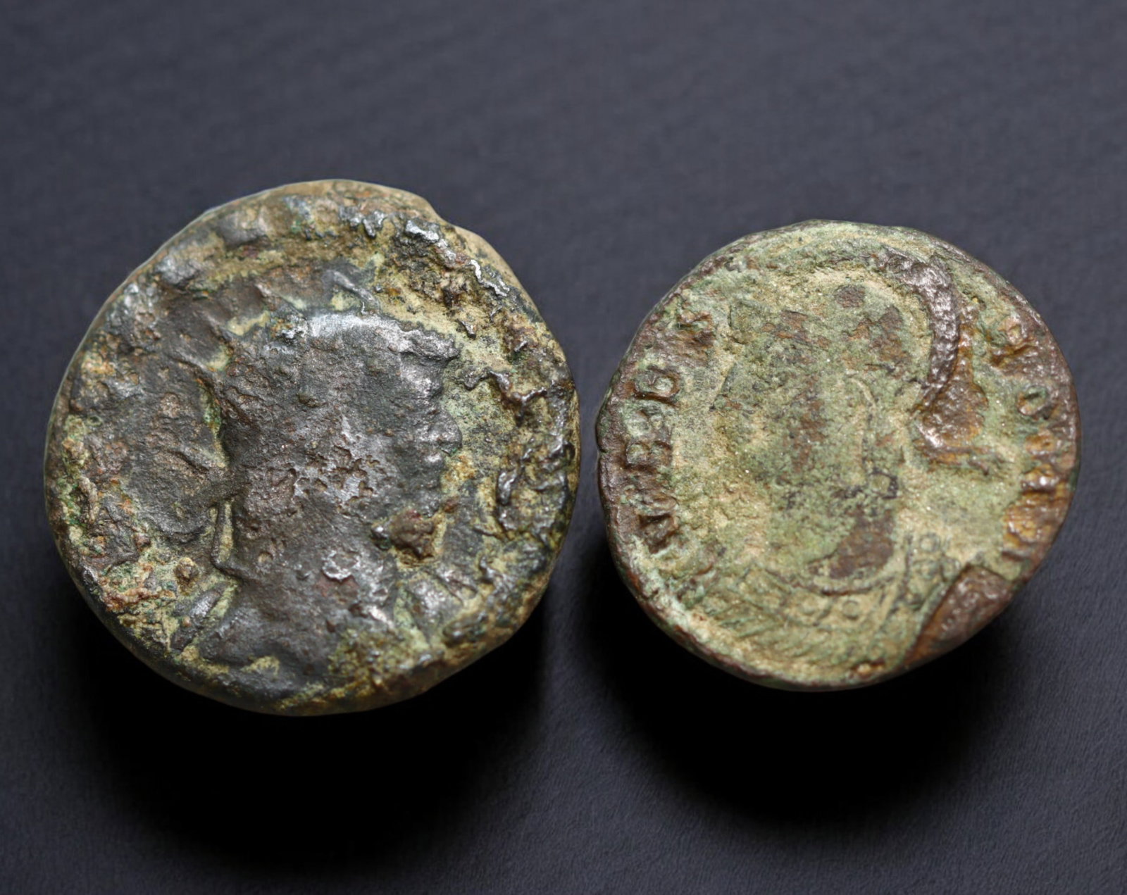 ROMAN EMPIRE: AE Coins - Bronze Issue, 17-20mm, 6g, Lot of 2: A lot of bronze coins from the Roman Empire, reflecting the practical monetary fabric of the Imperial economy. These modestly sized bronzes likely span different emperors and issues, underscoring the 