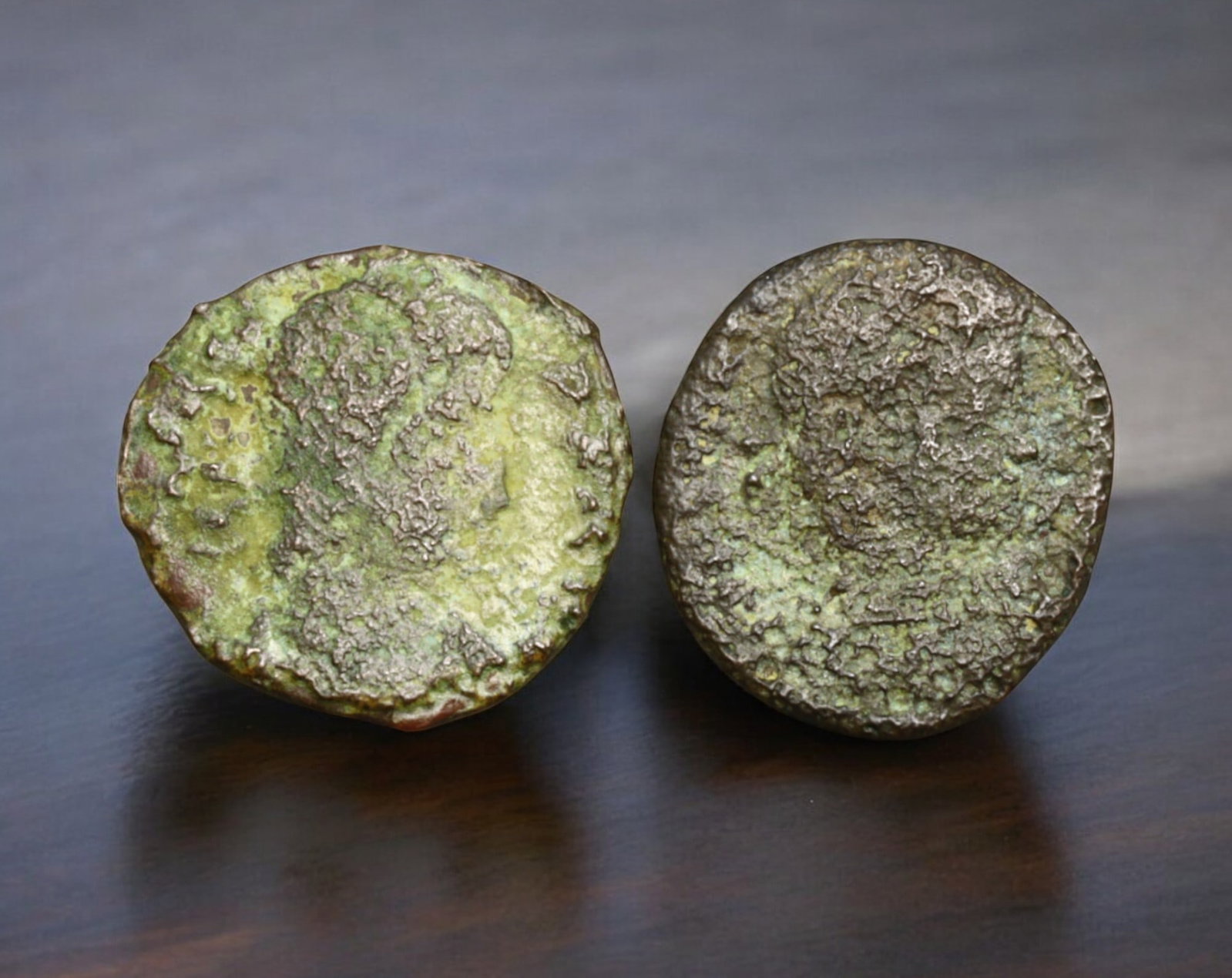 ROMAN EMPIRE: AE Coins - Bronze Issue, 15-16mm, 2.5g, Lot of 2: A lot of bronze coins from the Roman Empire, reflecting the practical monetary fabric of the Imperial economy. These modestly sized bronzes likely span different emperors and issues, underscoring the 