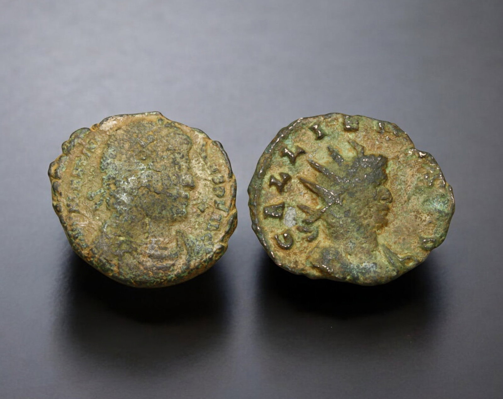 ROMAN EMPIRE: AE Coins - Bronze Issue, 18-20mm, 4.3g, Lot of 2: A lot of bronze coins from the Roman Empire, reflecting the practical monetary fabric of the Imperial economy. These modestly sized bronzes likely span different emperors and issues, underscoring the 