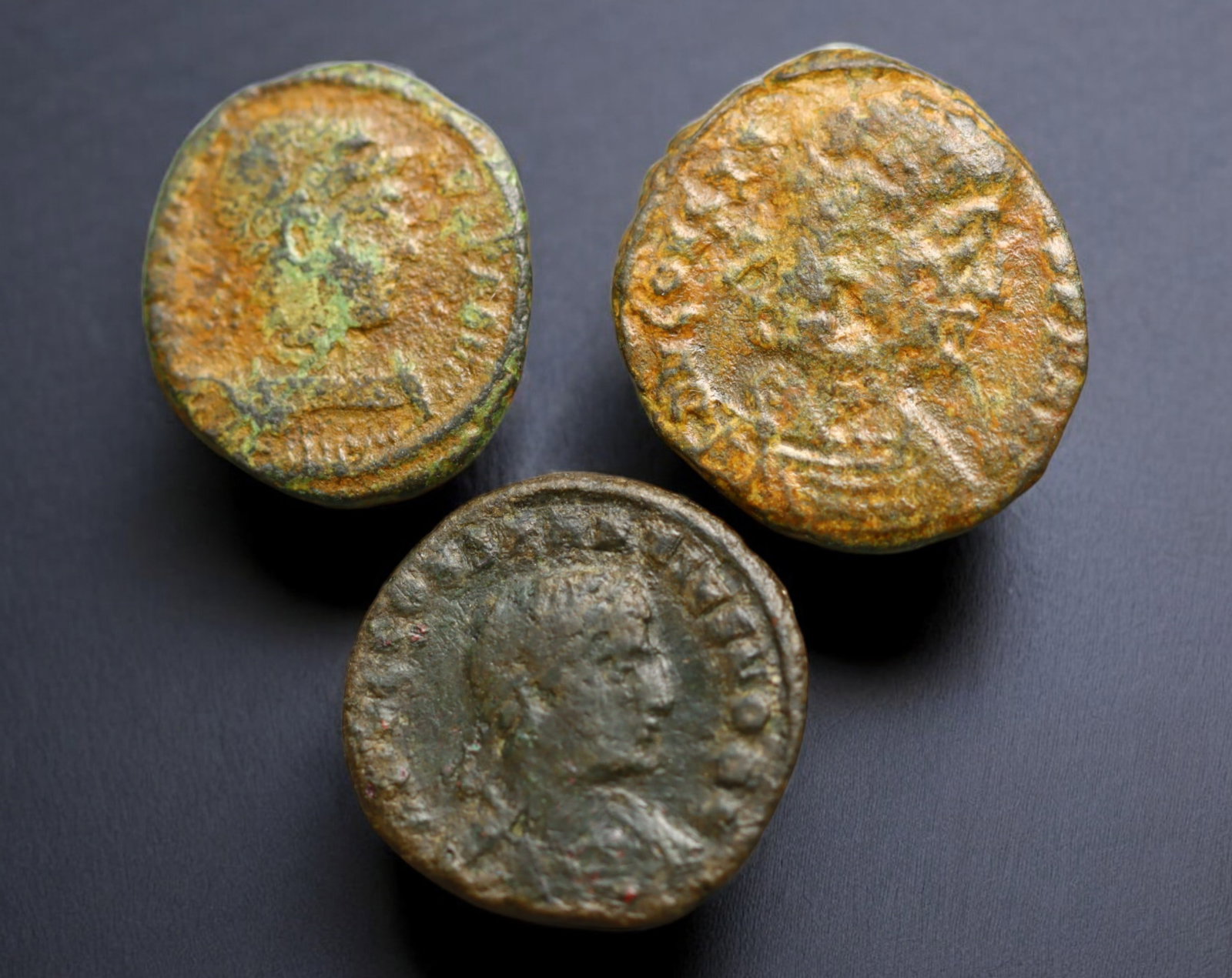 ROMAN EMPIRE: AE Coins - Bronze Issue, 15-19mm, 6g, Lot of 3: A lot of bronze coins from the Roman Empire, reflecting the practical monetary fabric of the Imperial economy. These modestly sized bronzes likely span different emperors and issues, underscoring the 