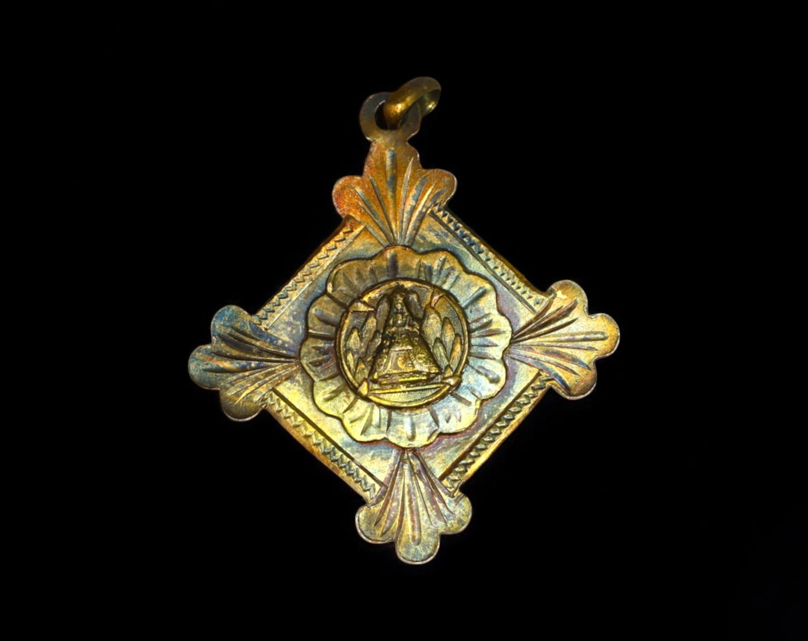 SPAIN: Our Lady of Montserrat Bronze Devotional Medal - Gothic Cross Design, 19th Century (1 of 2)