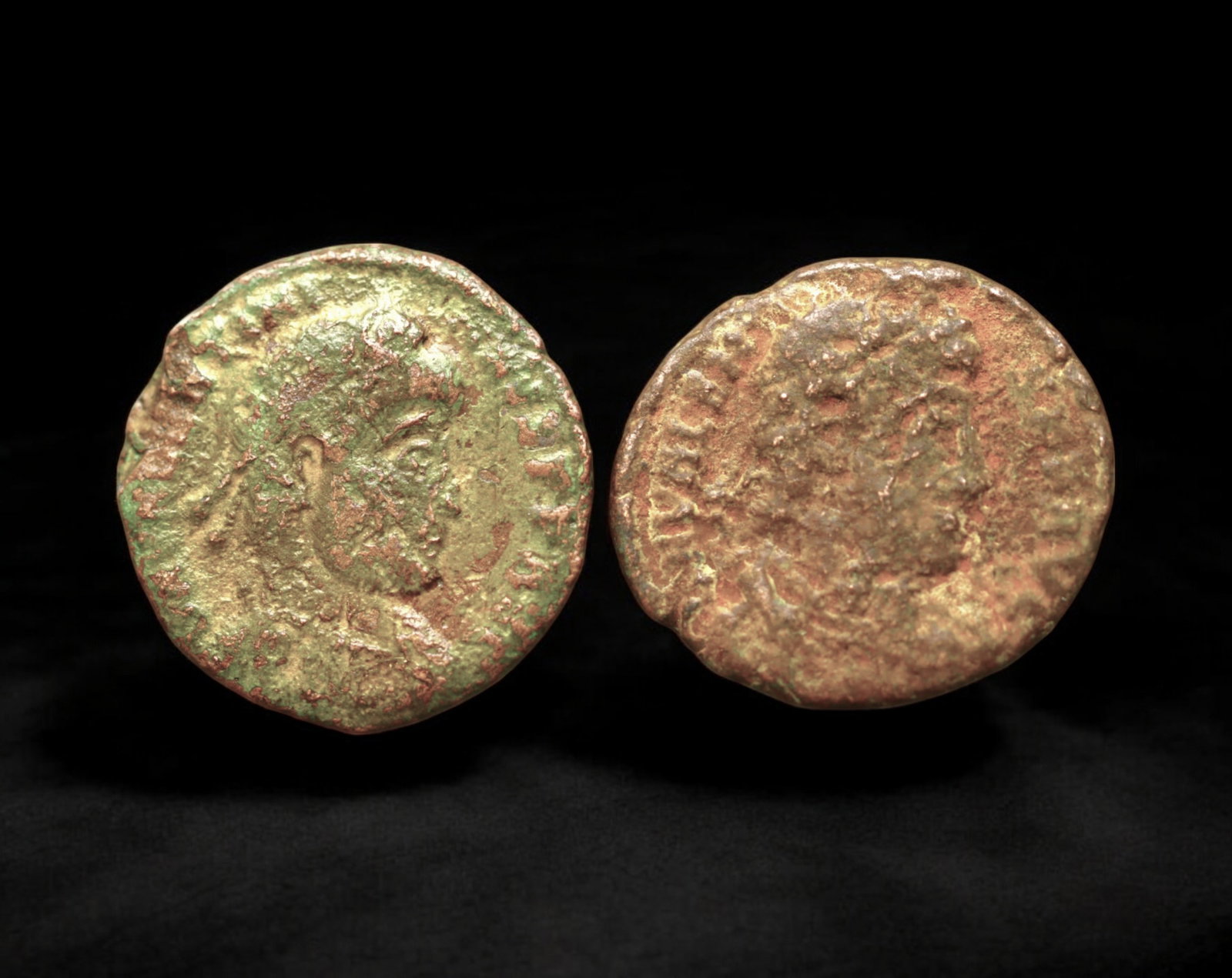 ROMAN EMPIRE: AE Coins - Bronze Issue, 17-18mm, 3.5g, Lot of 2: A lot of bronze coins from the Roman Empire, reflecting the practical monetary fabric of the Imperial economy. These modestly sized bronzes likely span different emperors and issues, underscoring the 