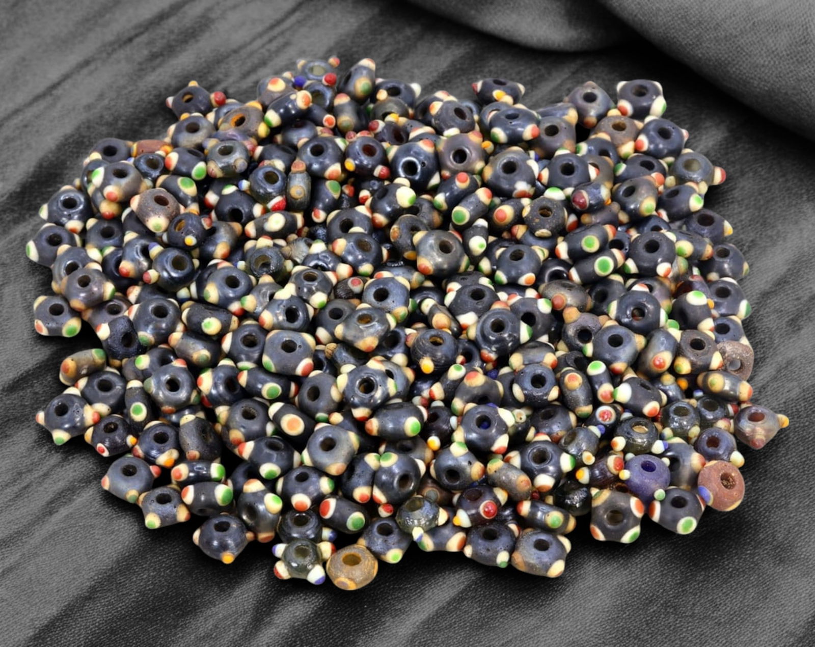 AFRICAN: Blue Glass Trade Beads with Polychrome Accents, (163g, 8mm) (1 of 1)