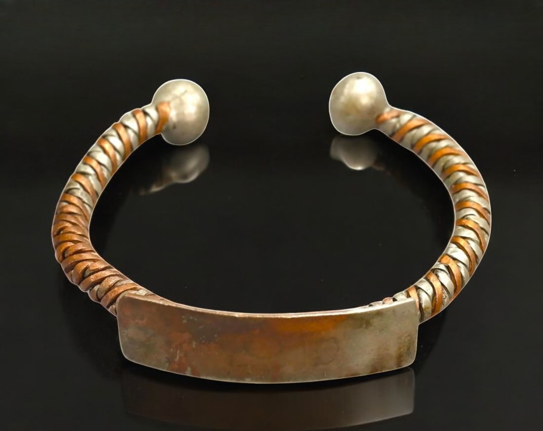 AFRICAN TRADE: Torque Bangle Twisted Copper & Alloy with Blade Terminal, West Africa, 8 x 1.3 cm (1 of 3)