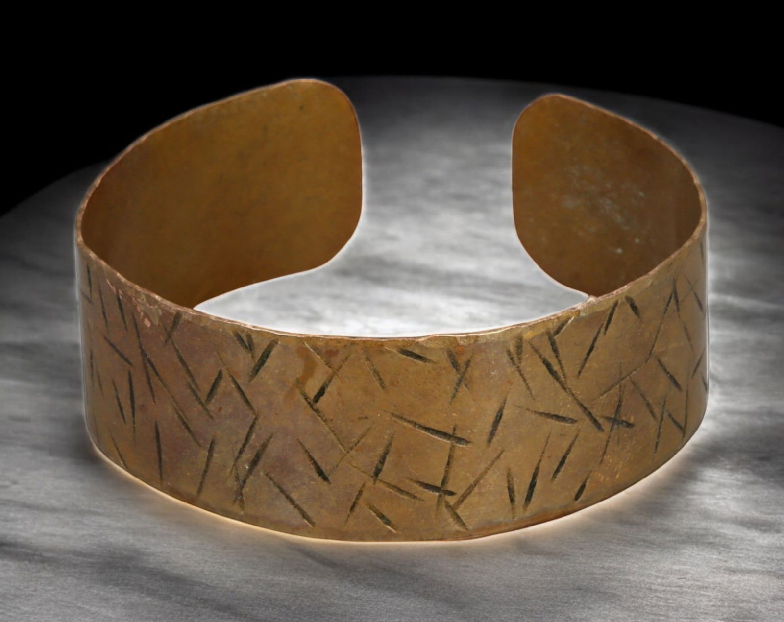 VINTAGE: Handcrafted Copper Cuff Bracelet - Etched Abstract Design, Mid-20th Century (1 of 4)