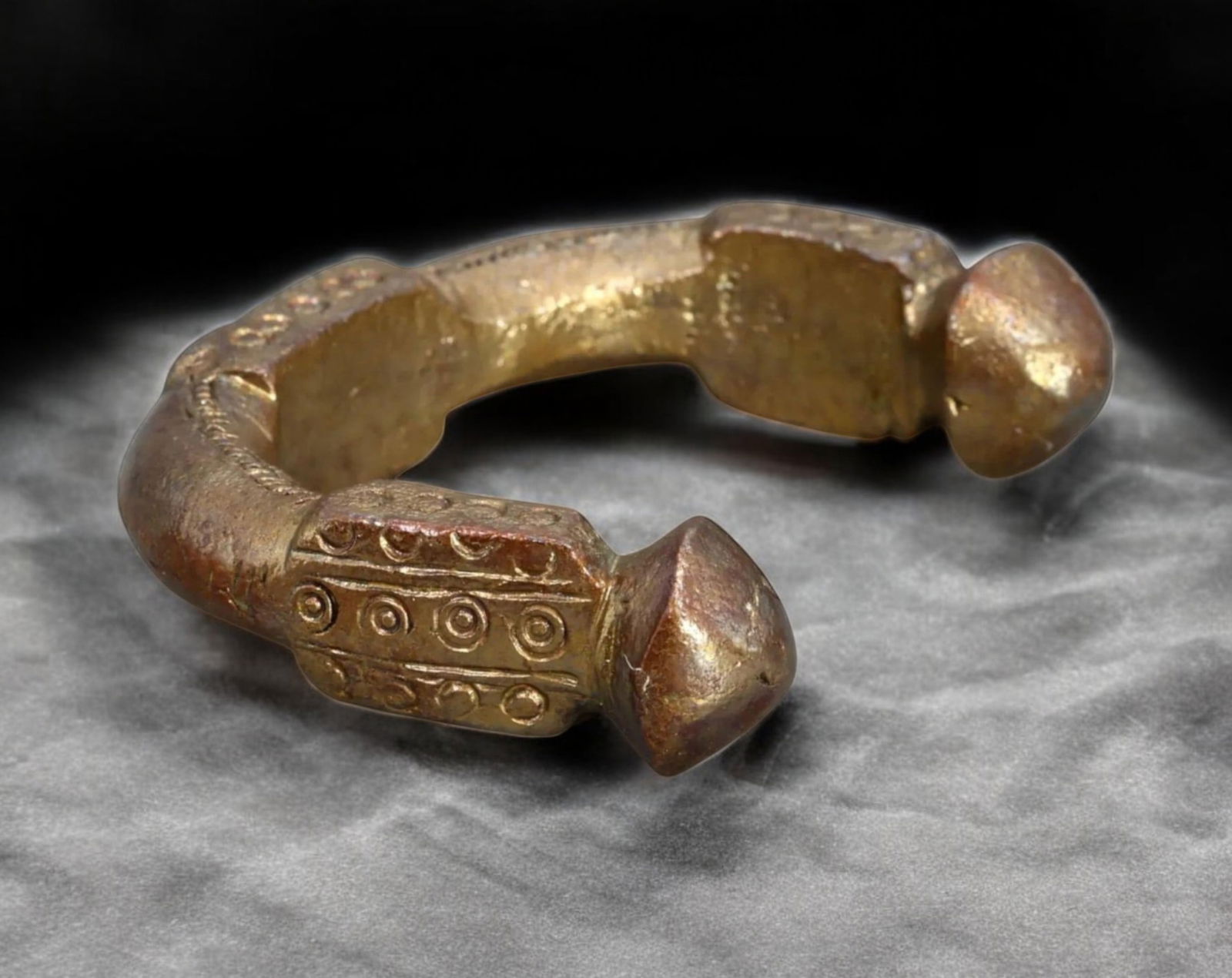 AFRICAN TRADE: Bronze Manilla - Ridged & Knobbed Currency Bracelet, West Africa, 6.2 x 1.2 cm (1 of 3)