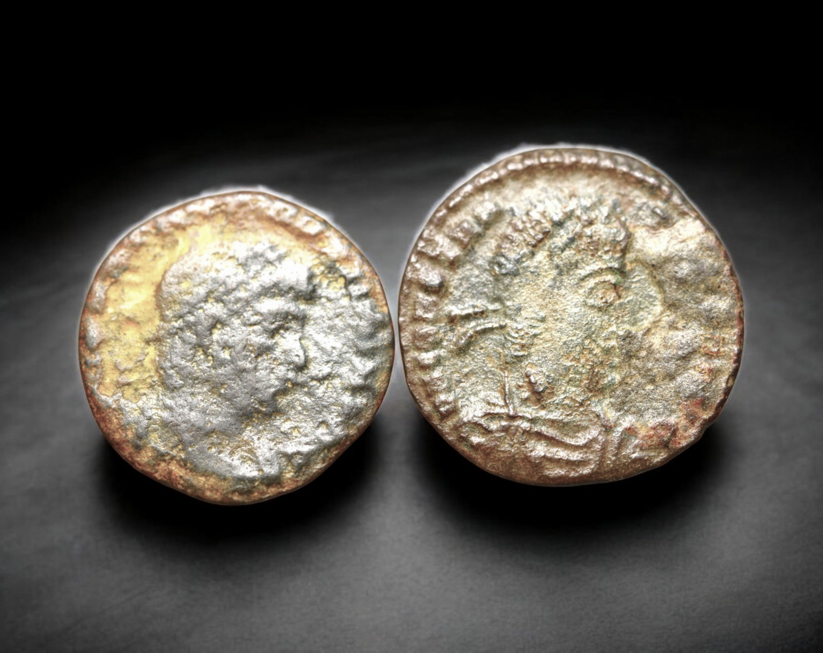 ROMAN EMPIRE: AE Coins - Bronze Issue, 17-18mm, 2.9g, Lot of 2: A lot of bronze coins from the Roman Empire, reflecting the practical monetary fabric of the Imperial economy. These modestly sized bronzes likely span different emperors and issues, underscoring the 