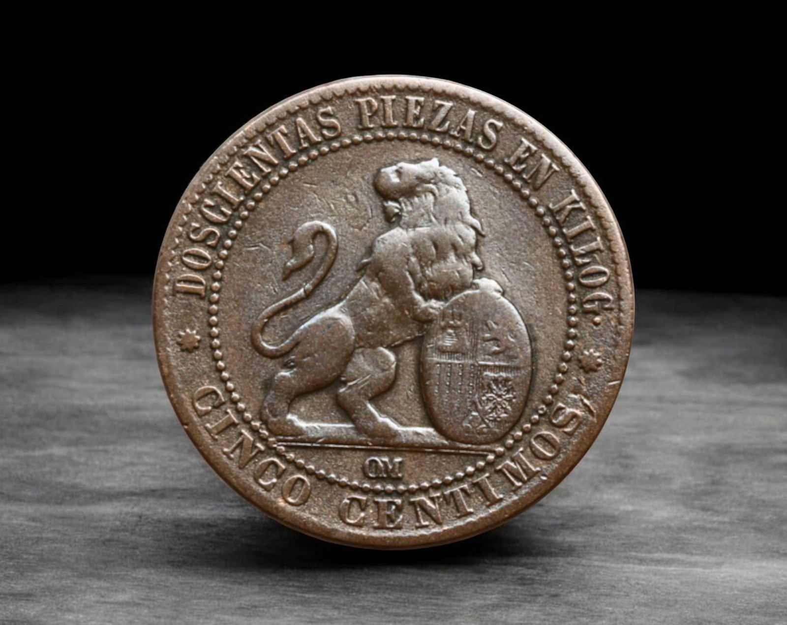 SPAIN: Gobierno Provisional - Bronze 5 Centimos, 1870 Barcelona (25mm, 4.5g) (1 of 2)