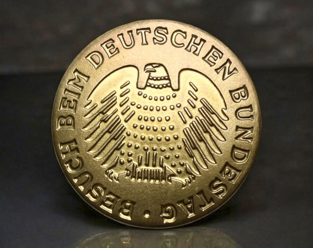 GERMANY: Bundestag Visitor Badge - Gilded Brass, Late 20th Century (1 of 2)