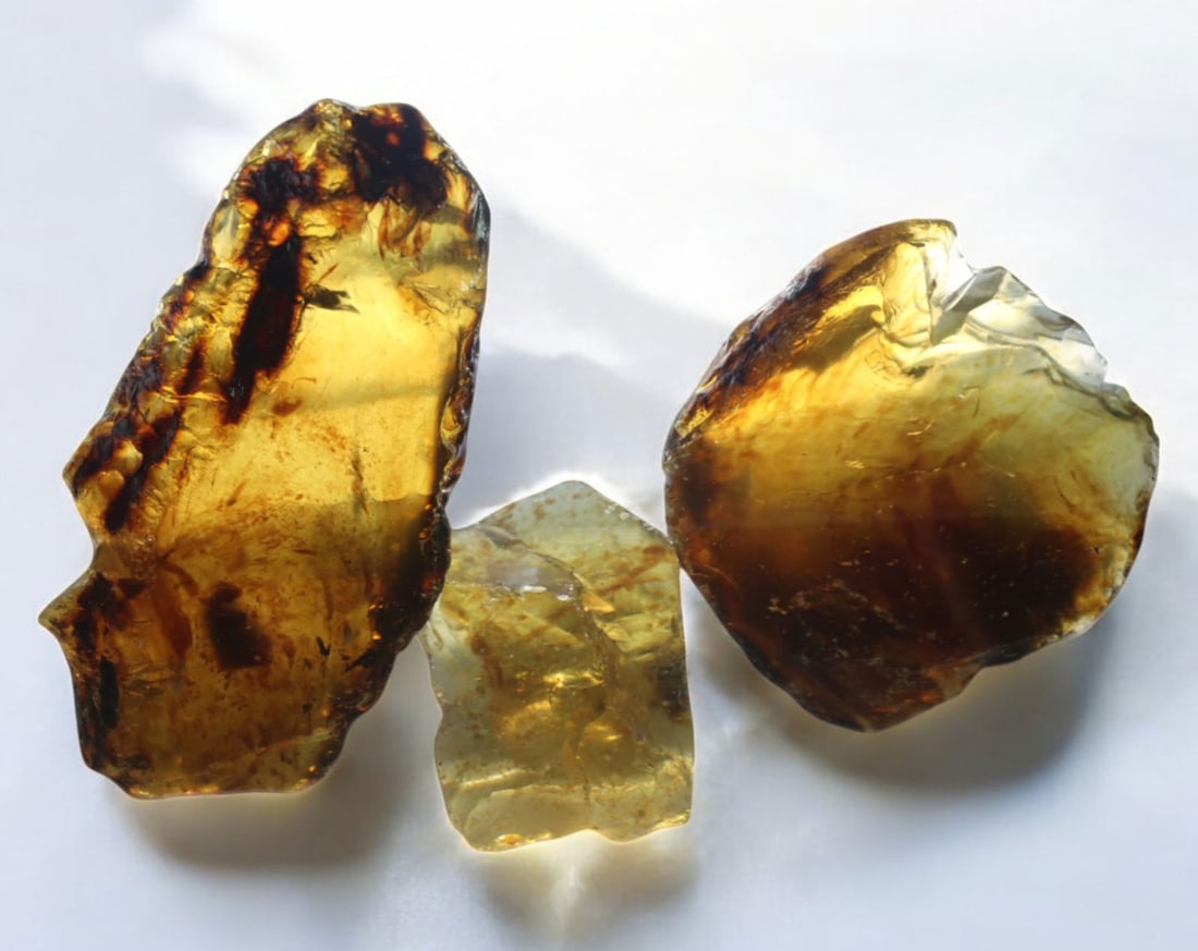 NATURAL: Baltic Amber Specimen Rough - 76g, 3-9cm, Fossilized Tree Resin: A stunning set of raw Baltic amber specimens, these unpolished pieces display rich golden hues with deep brown inclusions, characteristic of high-quality fossilized tree resin. The translucency and na