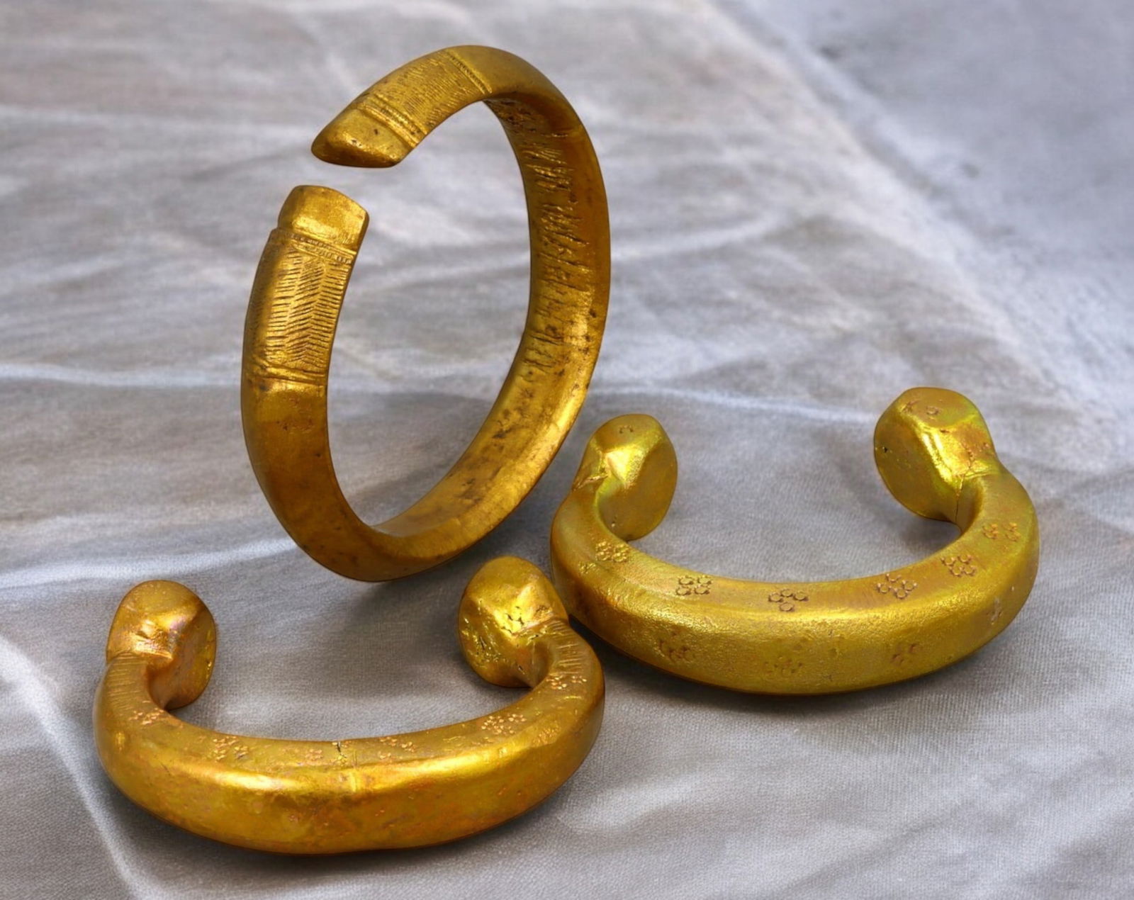 NIGERIA: Set of 3 Gold-Gilt Prestige Manillas - Bronze Currency & Status Symbols, 19th-20th Century (1 of 1)