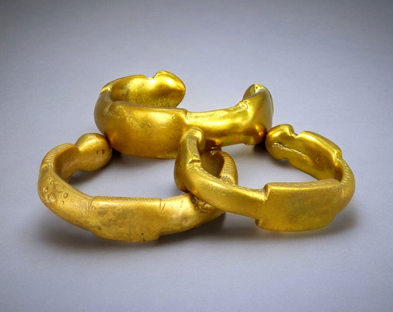 NIGERIA: Set of 3 Gold-Gilt King Manillas - Bronze Prestige Currency, 19th-20th Century (1 of 2)