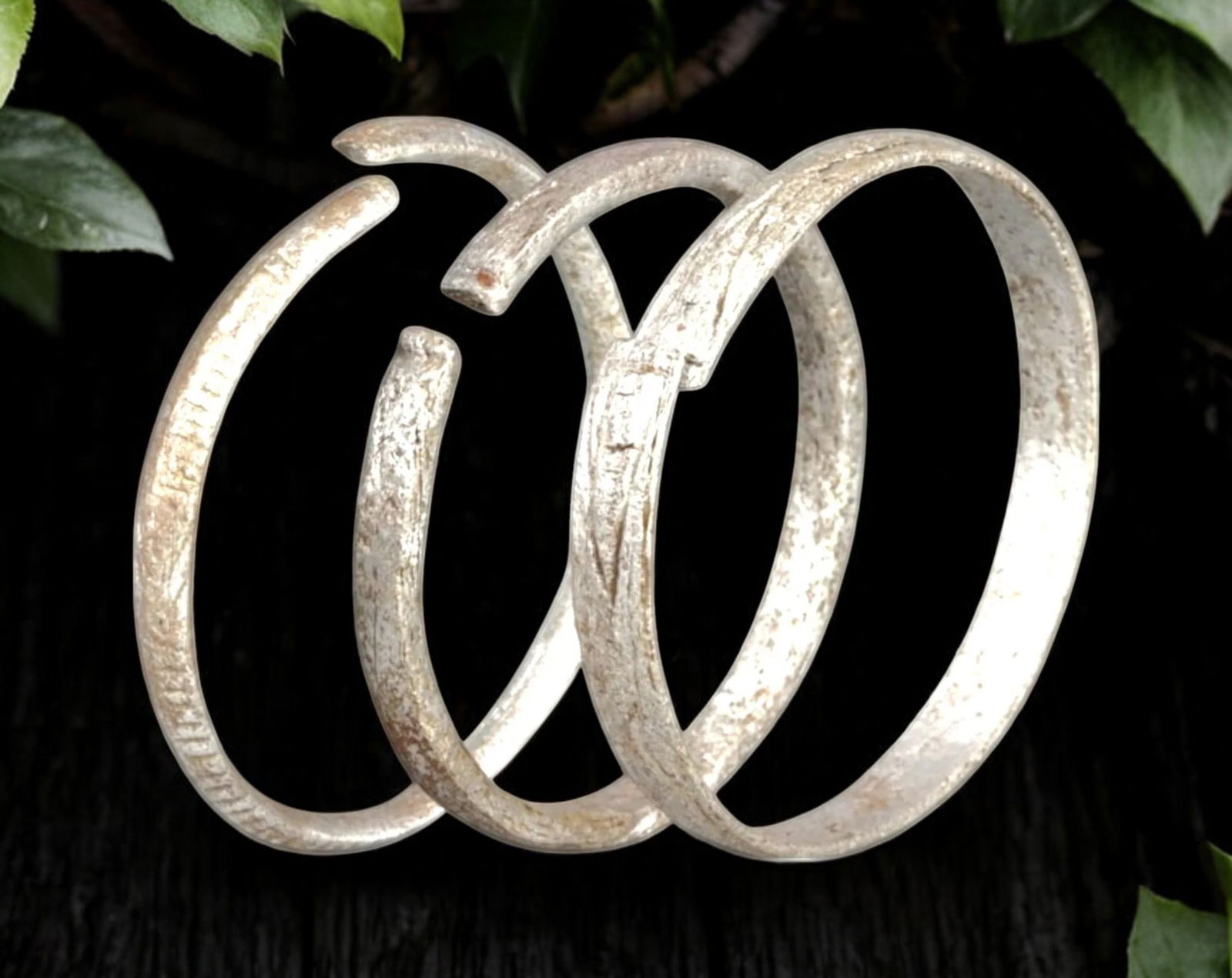 ANTIQUE AFRICAN: Silvered Iron Currency Bracelets - 3-Piece Set, 74g, 6cm (1 of 1)