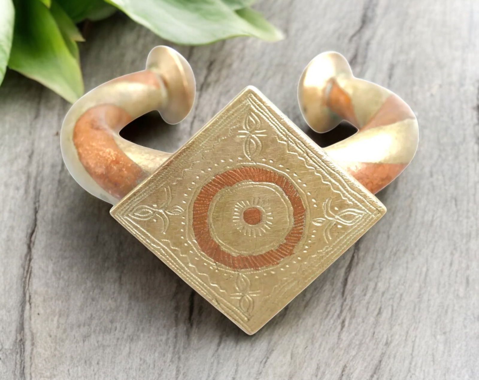 NORTH AFRICA: Tuareg Silver & Copper Inlaid Bracelet - 5.5x7.5cm, 220g (1 of 2)