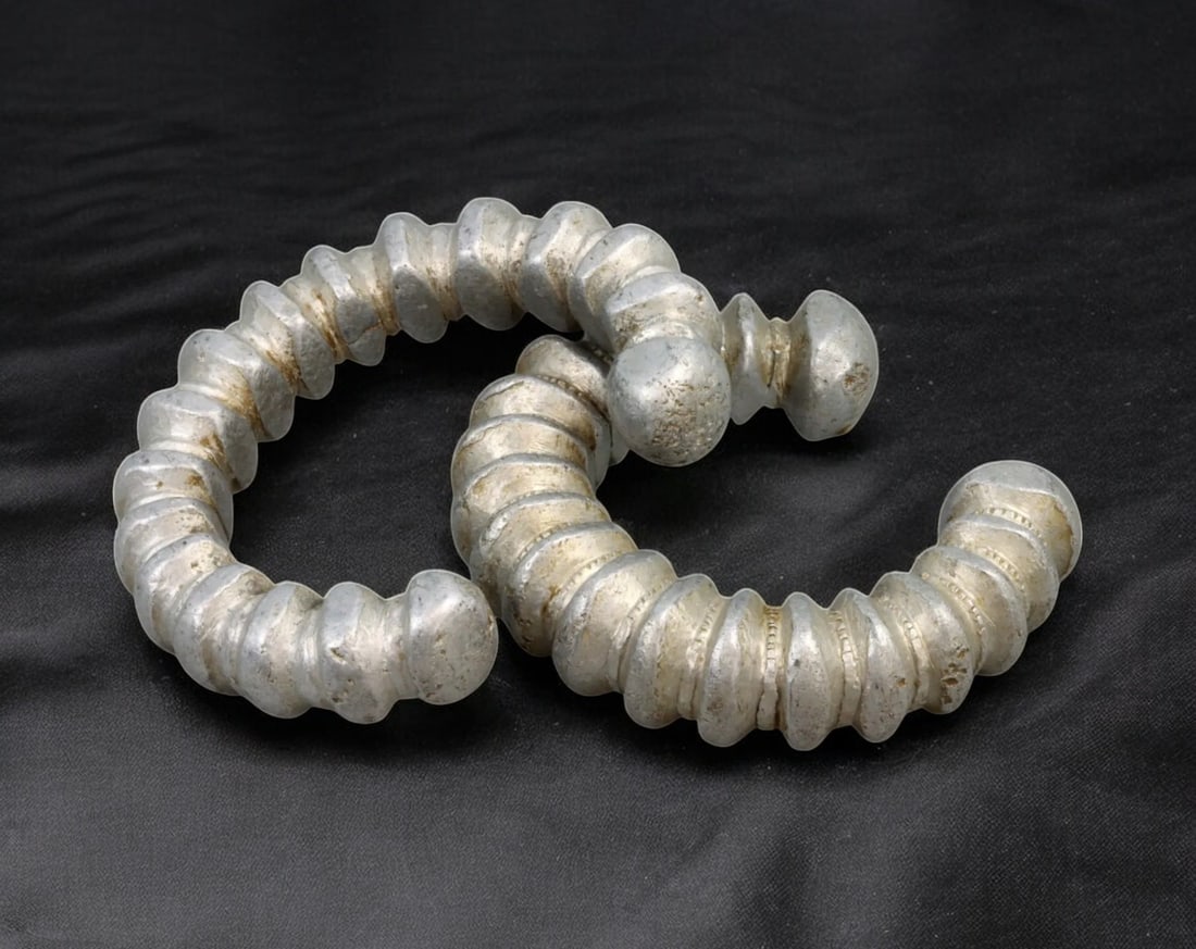 WEST AFRICA: Bamileke Ribbed Aluminum Currency Bracelets - 7.5cm, 129g (2pcs), 19th/20th Century (1 of 2)