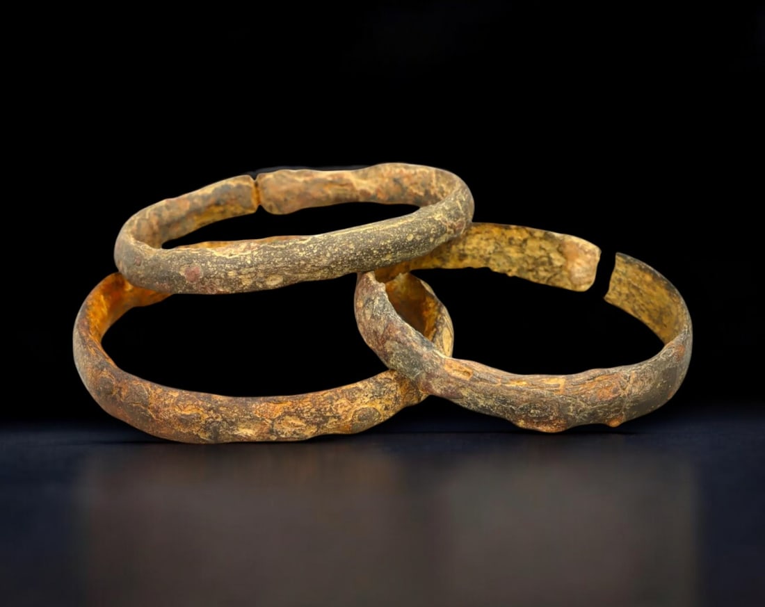 ANCIENT EUROPE: Set of Three Bronze and Iron Inscribed Bracelets - Celtic, c. 5th-2nd Century BCE (1 of 2)