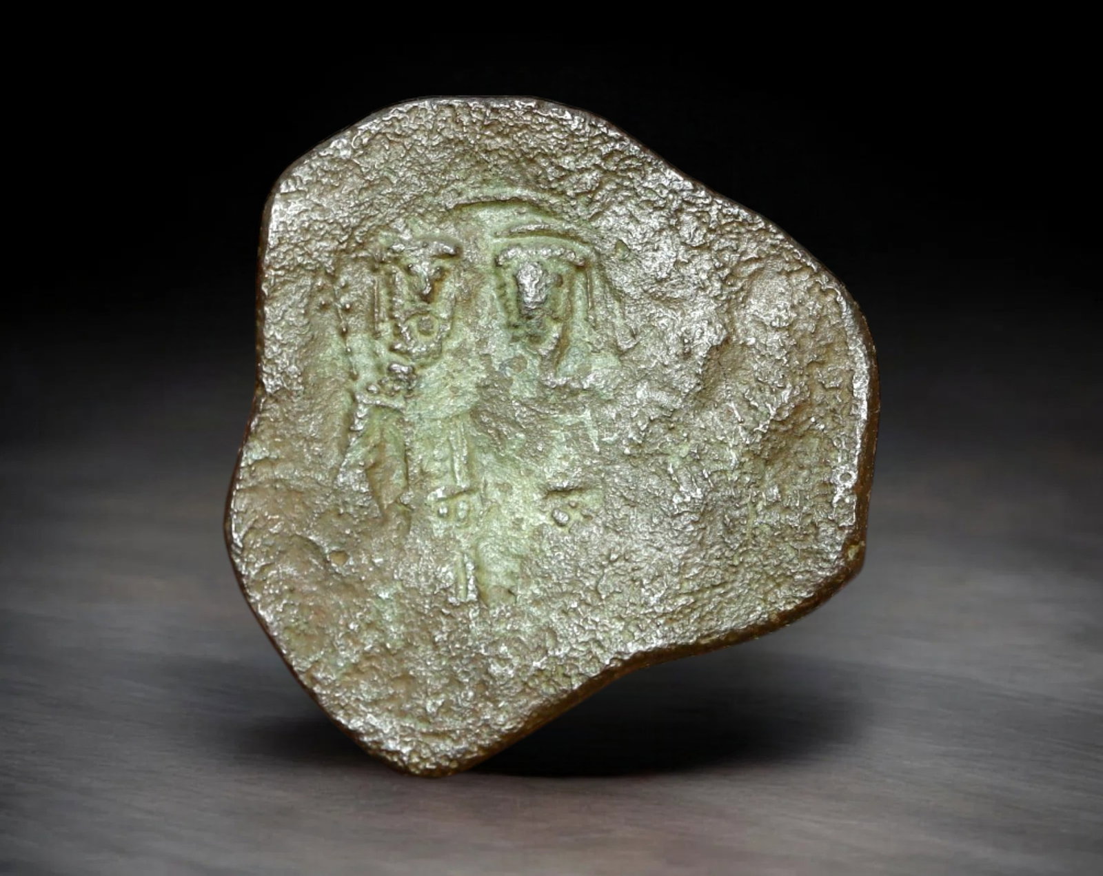 BYZANTINE EMPIRE: Constantine X and Eudokia - AE Follis Coin Coin, Constantinople Mint, (22x24mm,: This copper Follis Coin was minted during the joint reign of Emperor Constantine X Doukas and his wife Empress Eudokia Makrembolitissa. The obverse features a distinctive double portrait-both crowned,
