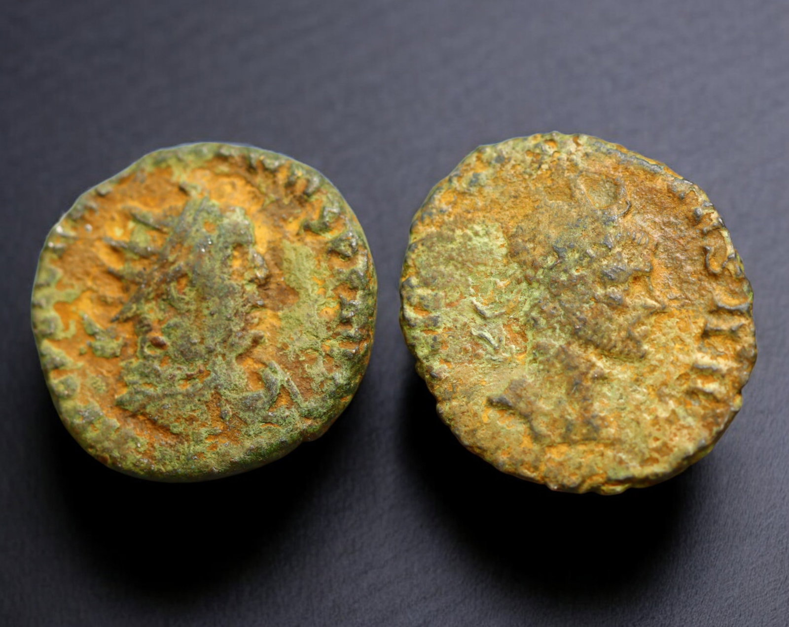 ROMAN EMPIRE: AE Coins - Bronze Issue, 19-20mm, 5g, Lot of 2: A lot of bronze coins from the Roman Empire, reflecting the practical monetary fabric of the Imperial economy. These modestly sized bronzes likely span different emperors and issues, underscoring the 