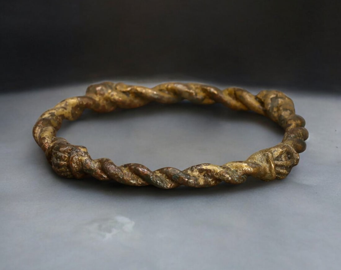 AFRICA: Twisted Bronze Manilla - West African Trade Currency, 45g, 7cm (1 of 2)