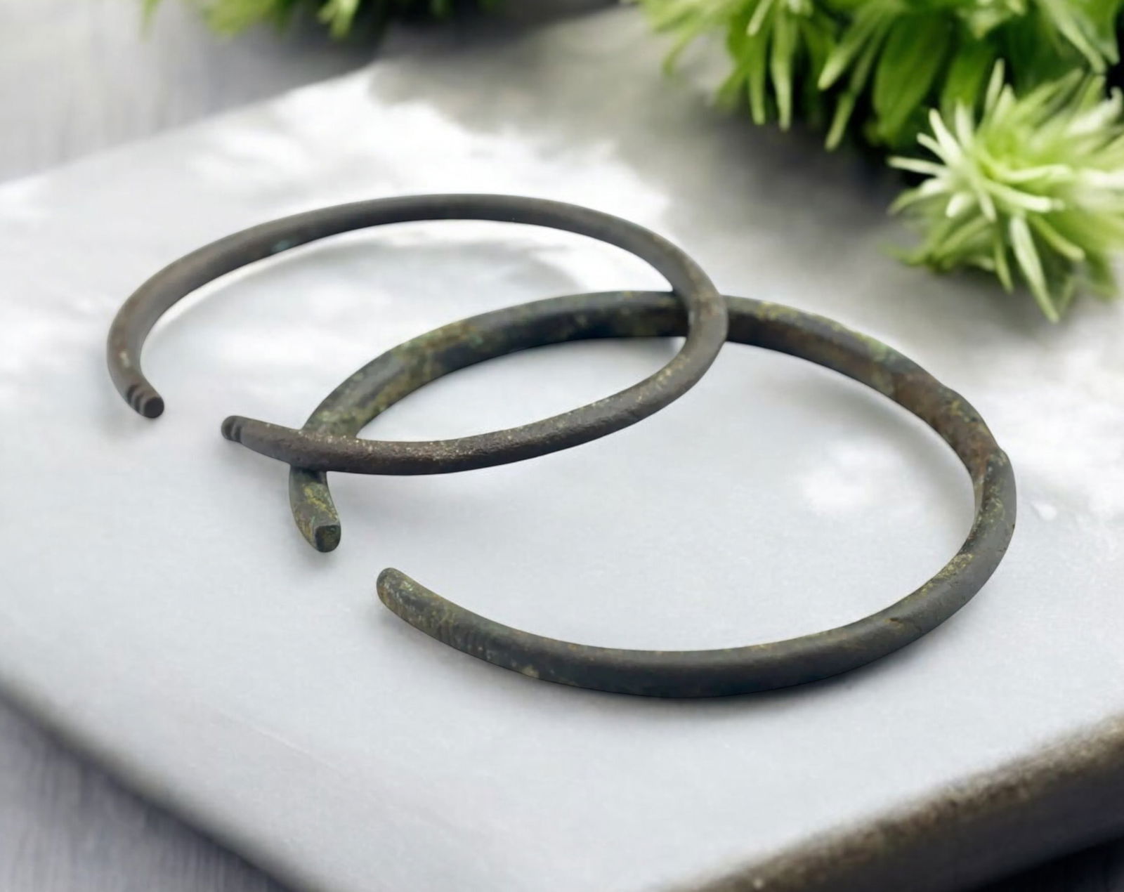 ANCIENT AFRICA: Pair of Thin Bronze Manilla Currency Rings - 3.5-7cm, 43g (1 of 3)