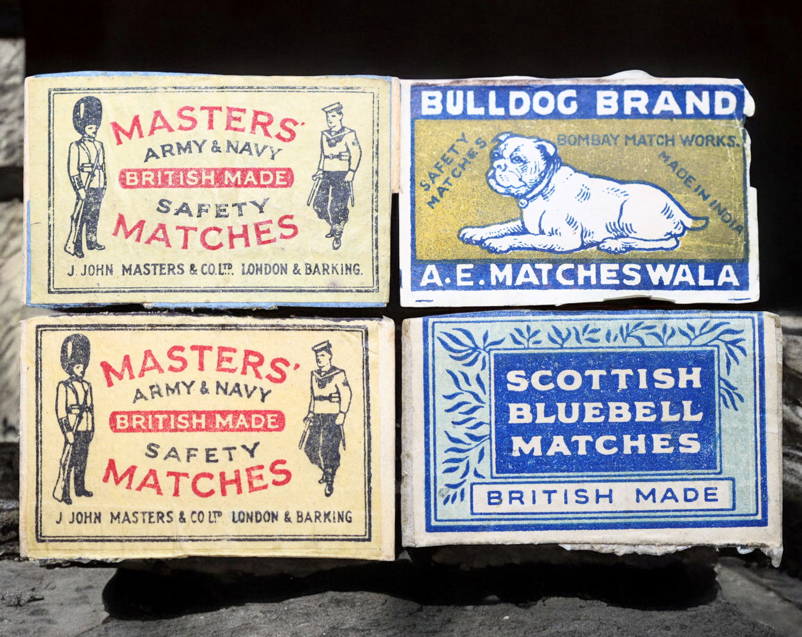 UK/INDIA: Matchbox Labels - Masters', Bulldog, Bluebell, c.1930s-50s, 55-58mm (1 of 1)