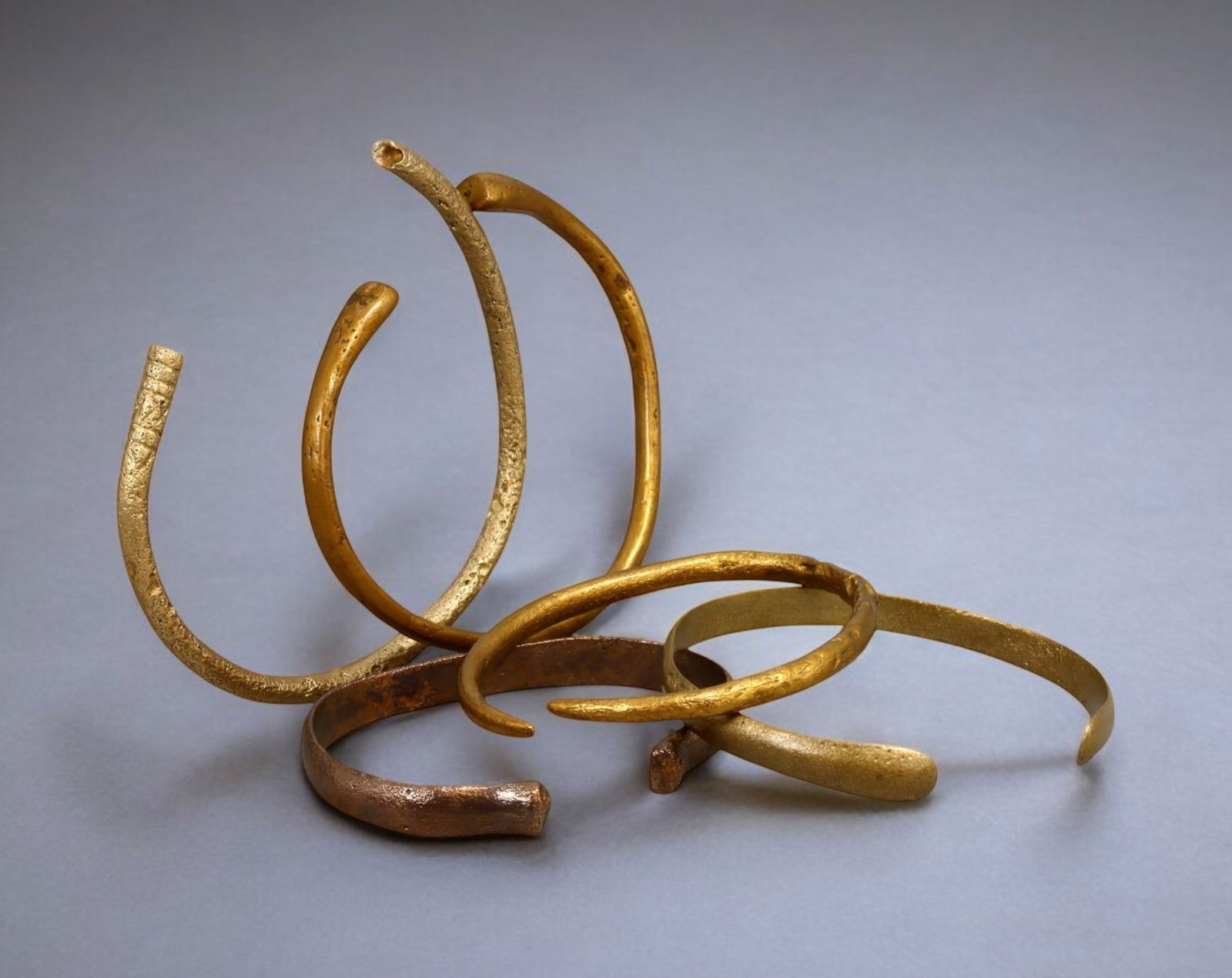 WEST AFRICA: Akan & Fulani Gold-Dusted Bronze Currency Bracelets, 19th-20th C, 6.2-7.6cm, 87g (1 of 1)