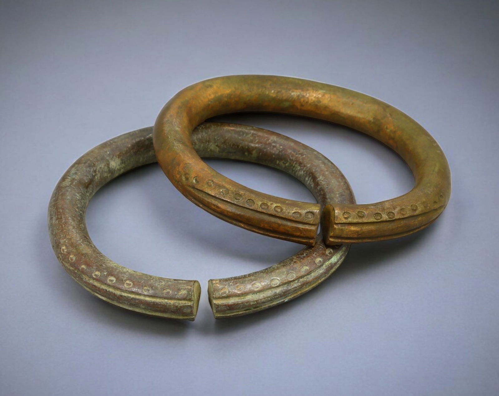 WEST AFRICA: Yoruba / Igbo Bronze Currency Bracelets - Heavy Cast, 9.5-10cm, 549g (Pair) (1 of 1)