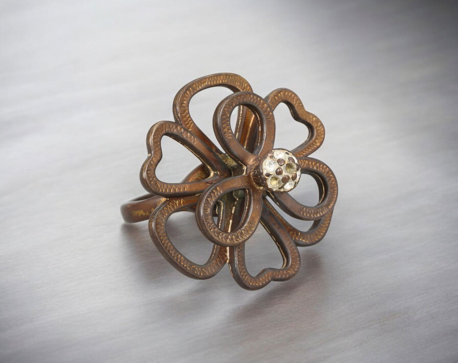 LATE VICTORIAN: Ring - Bronze Heart-Petal Rosette with Textured Loops, US 6.5 (7.1g) (1 of 3)