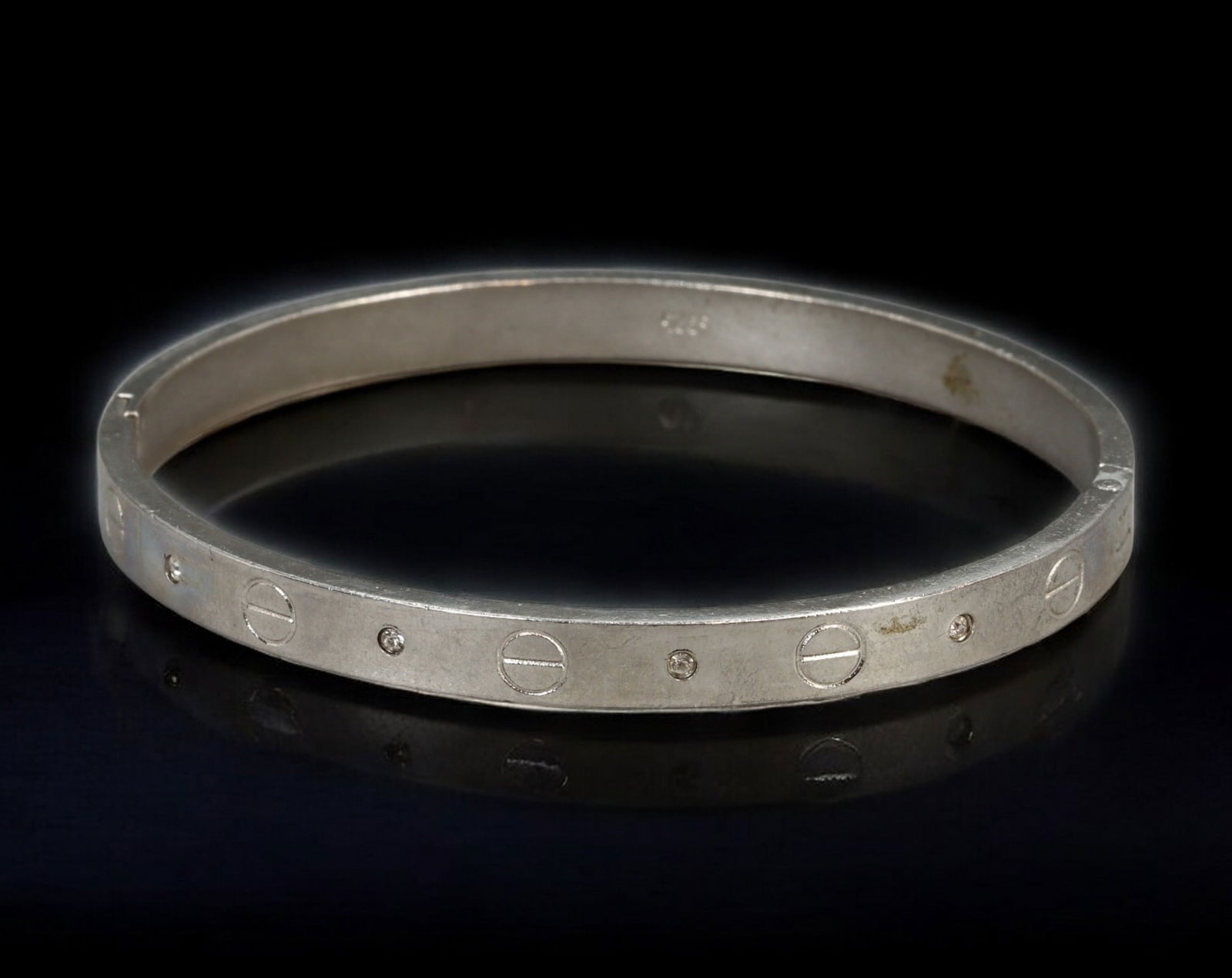 CONTEMPORARY ICONIC: Bangle - S925 Silver with Screw Motif & Crystal Accents, 6.5?5.5cm (19g) (1 of 3)