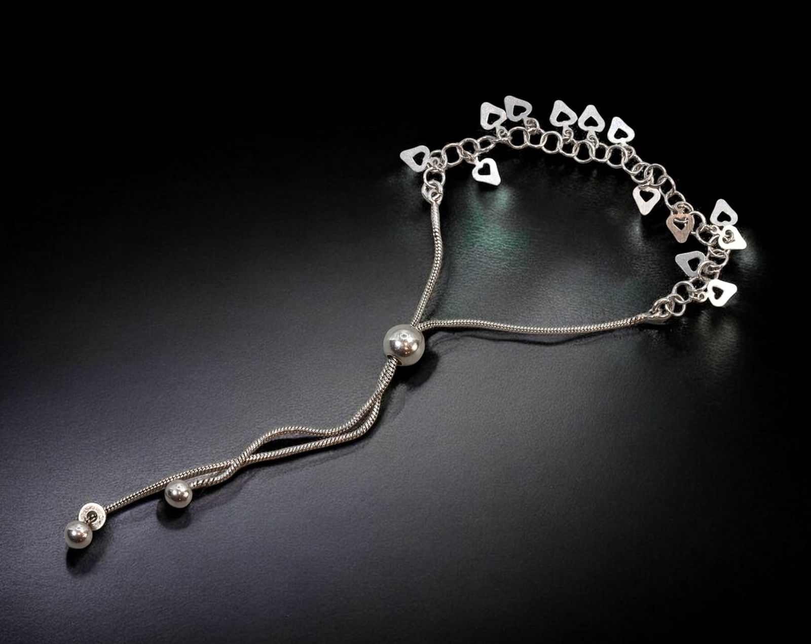 CONTEMPORARY ITALIAN: Bracelet - Sterling Silver Adjustable Chain with Cutout Heart Charms, 23cm (1 of 3)